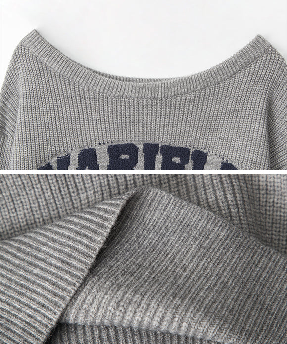 BAKYARDER Women's Vintage Letter Off-Shoulder Loose Knit Sweater