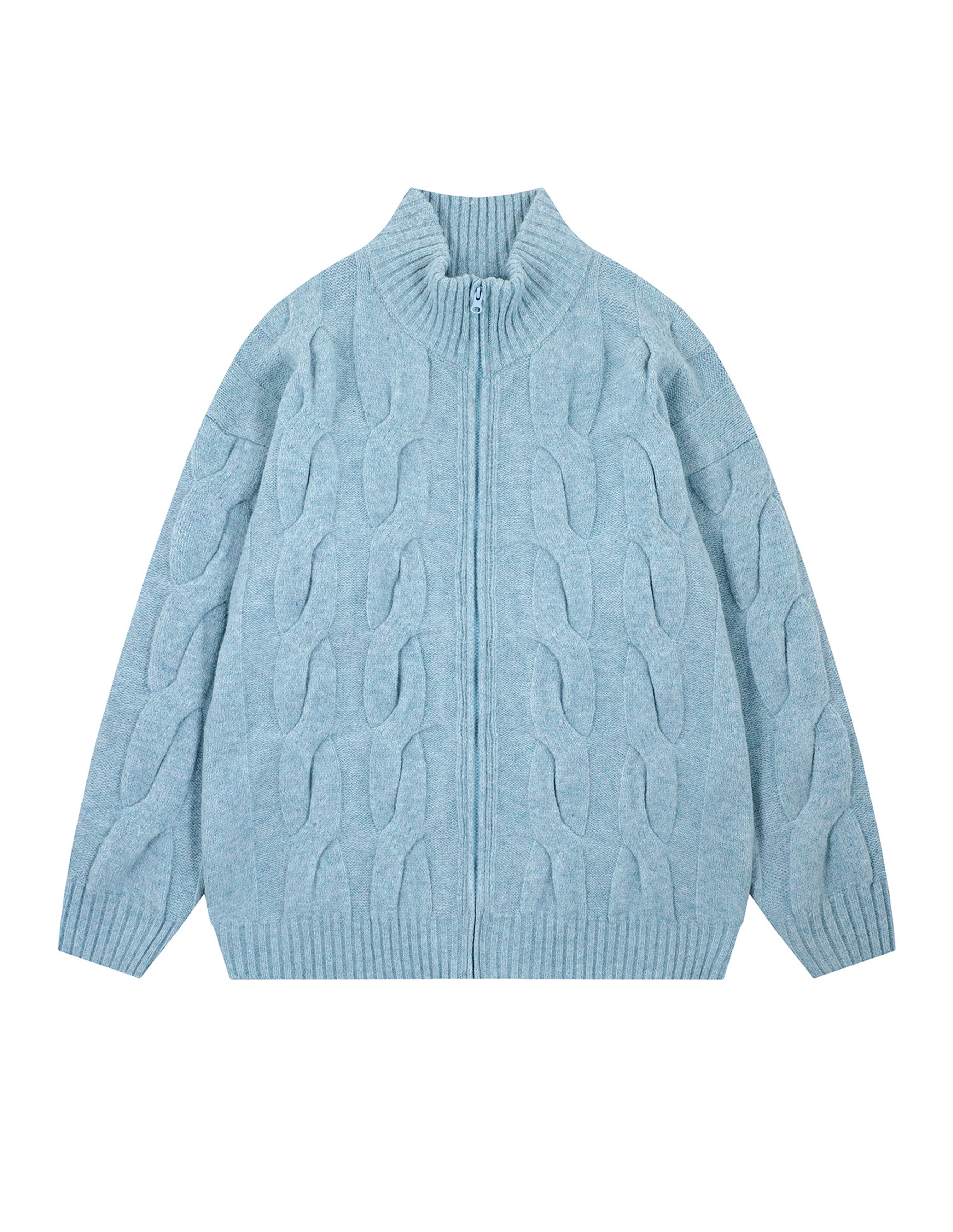 BAKYARDER Cable Knit Zip Up Cardigan Turtleneck Sweaters Unisex Open Front Zipper Oversized Sweater