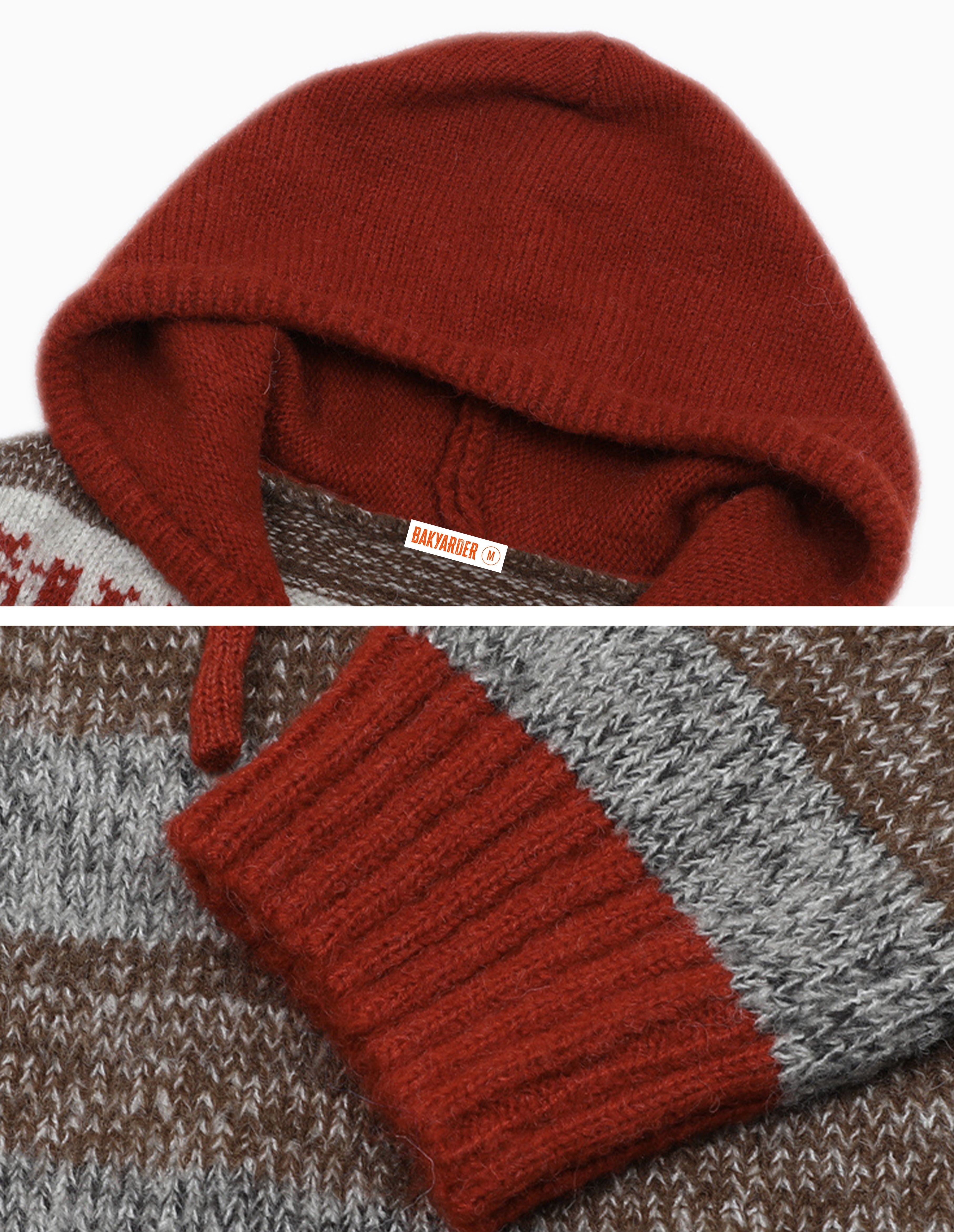 BAKYARDER Vintage Snowflake Jacquard Hooded Cardigan Sweater