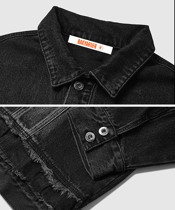 BAKYARDER Vintage Raw-Edge Utility Denim Jacket