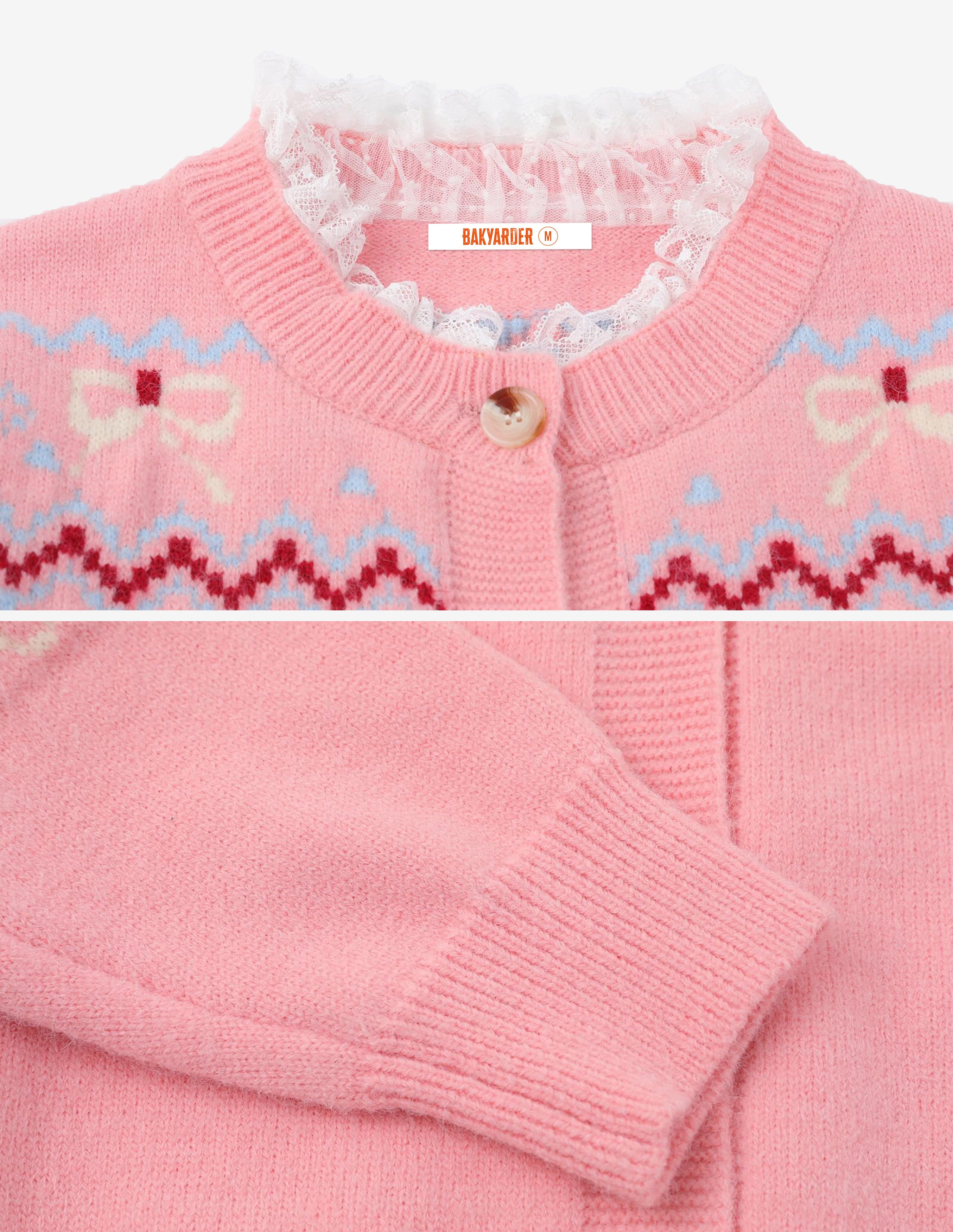 BAKYARDER Vintage Jacquard Lace Patchwork Cardigan Sweater