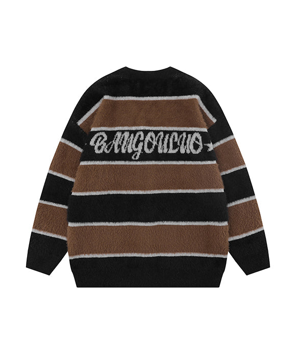 BAKYARDER Retro Color Block Letter Cardigan