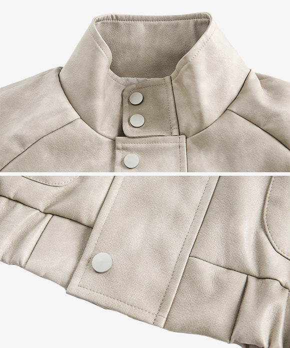 BAKYARDER Vintage Stand-Collar Leather Jacket