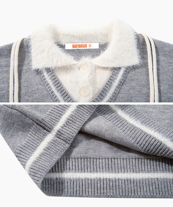 BAKYARDER Vintage Fake Two-Piece Preppy Style Sweater