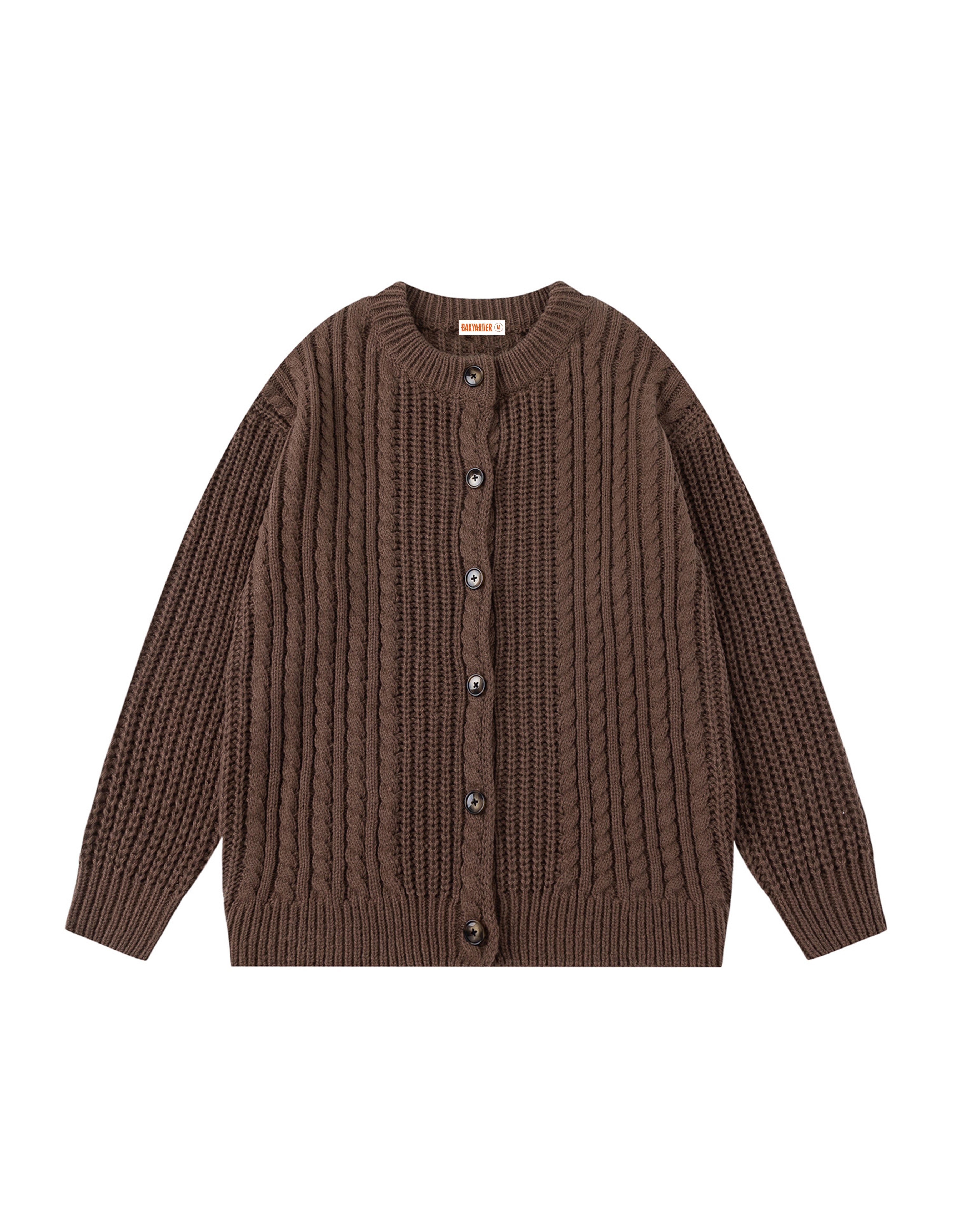 BAKYARDER Cable Knit Crewneck Cardigan Sweater