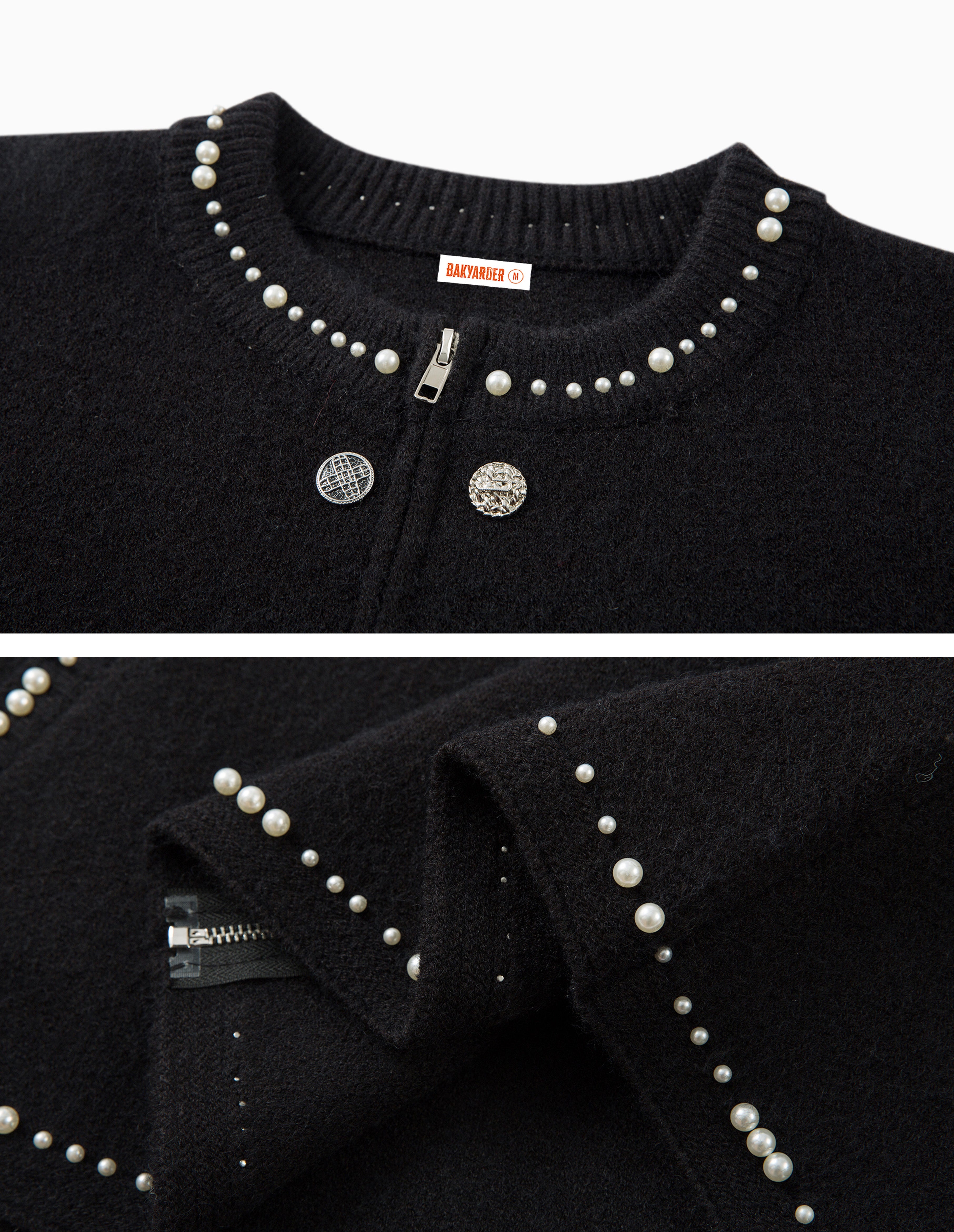 BAKYARDER Vintage Pearl Embroidered Cardigan Sweater