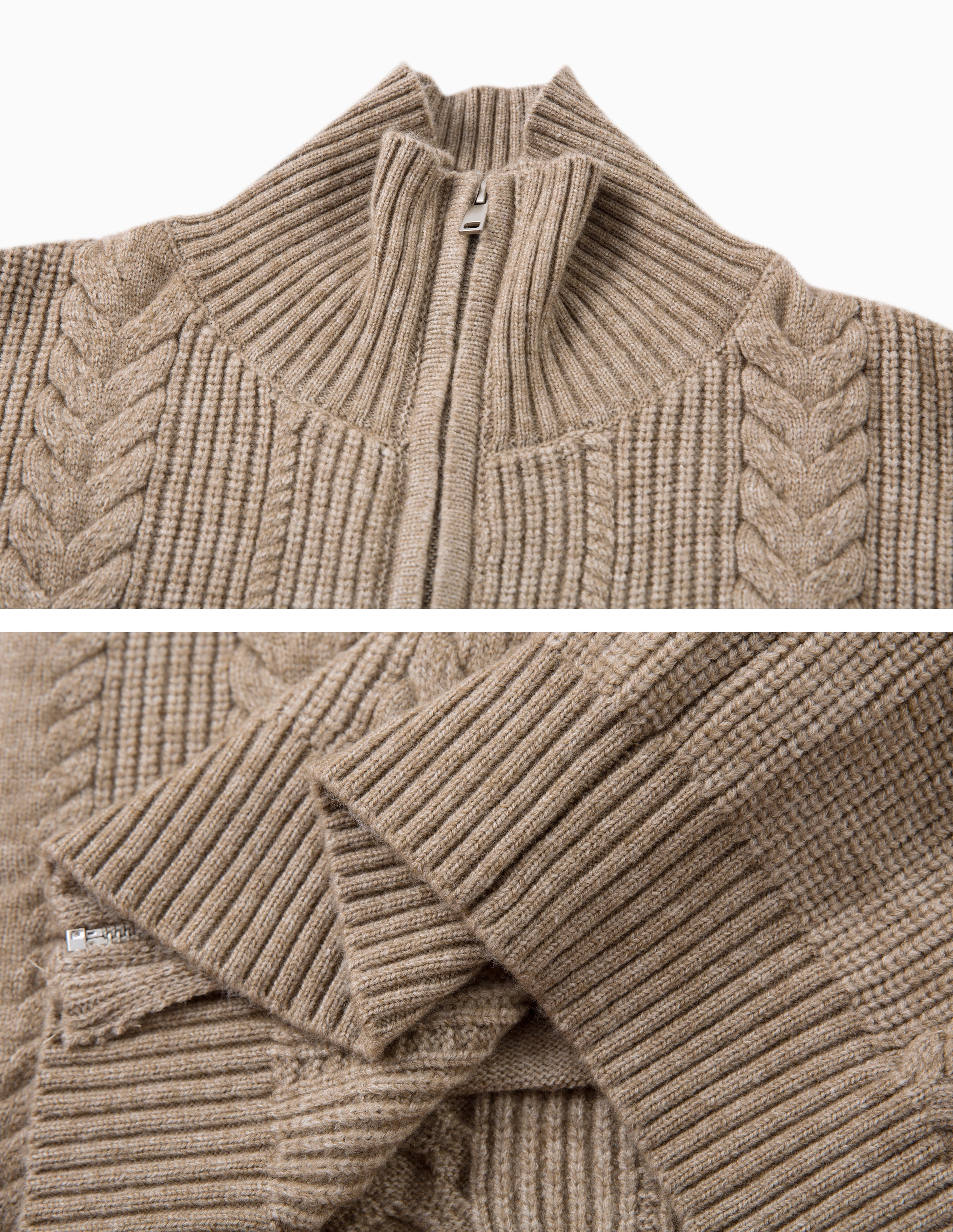 BAKYARDER Wheat Ear Cable Knit Stand Collar Cardigan Sweater