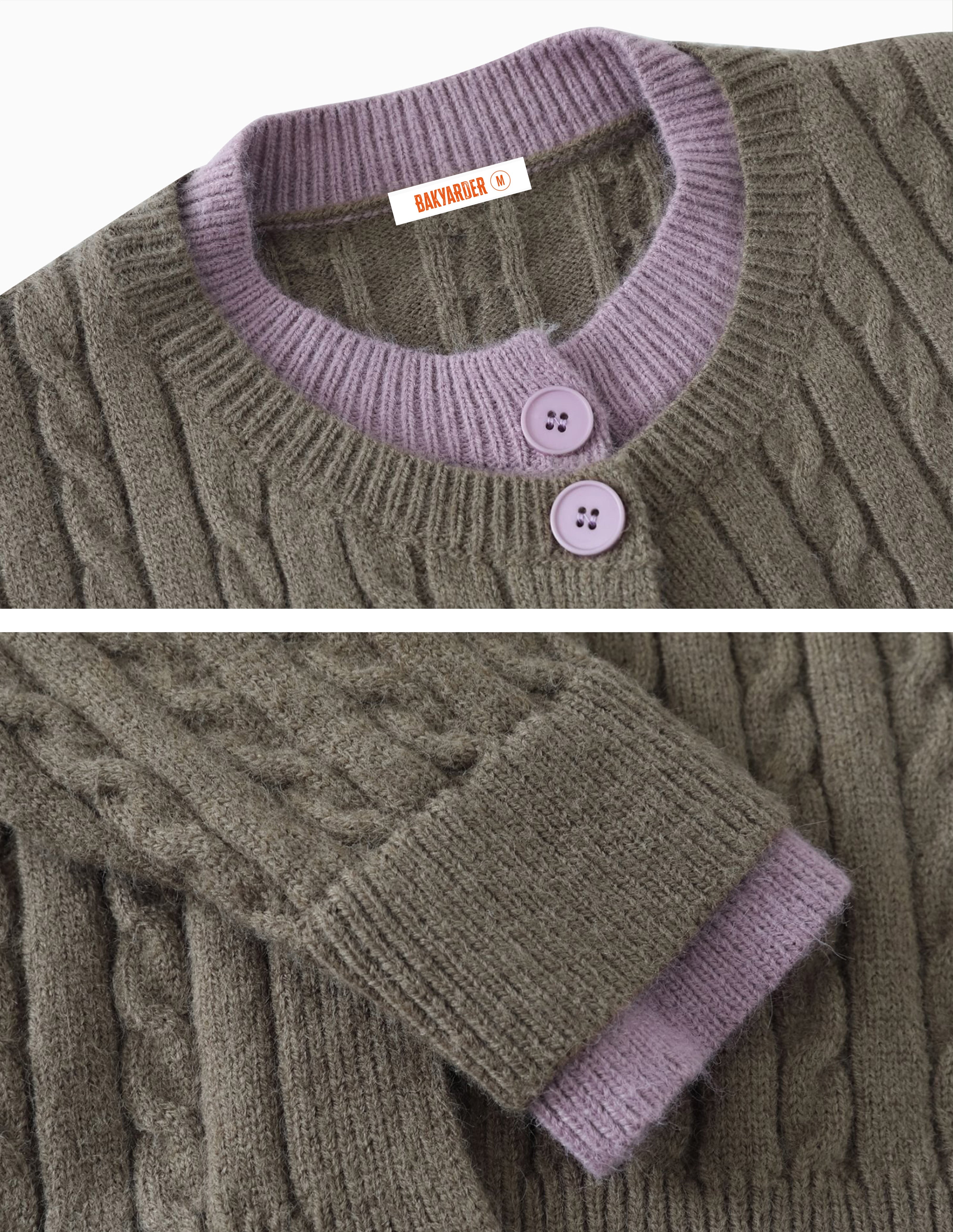 BAKYARDER Color Block Layered Cable Knit Cardigan Sweater