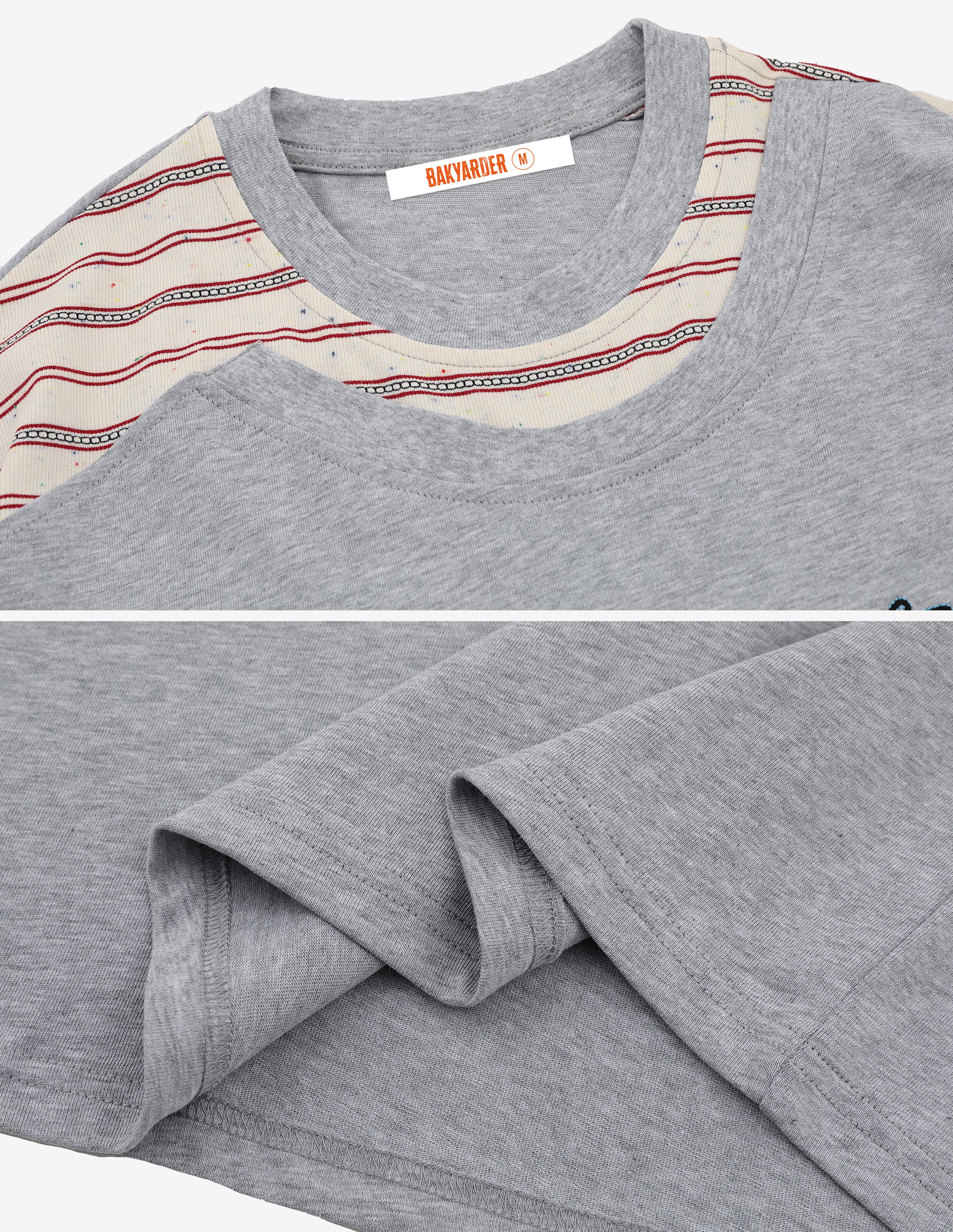 BAKYARDER Vintage Striped Patchwork Raglan T-Shirt