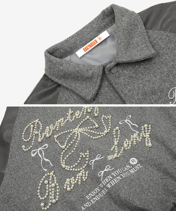 BAKYARDER Vintage Women’s Pearl Letter PU Leather Jacket