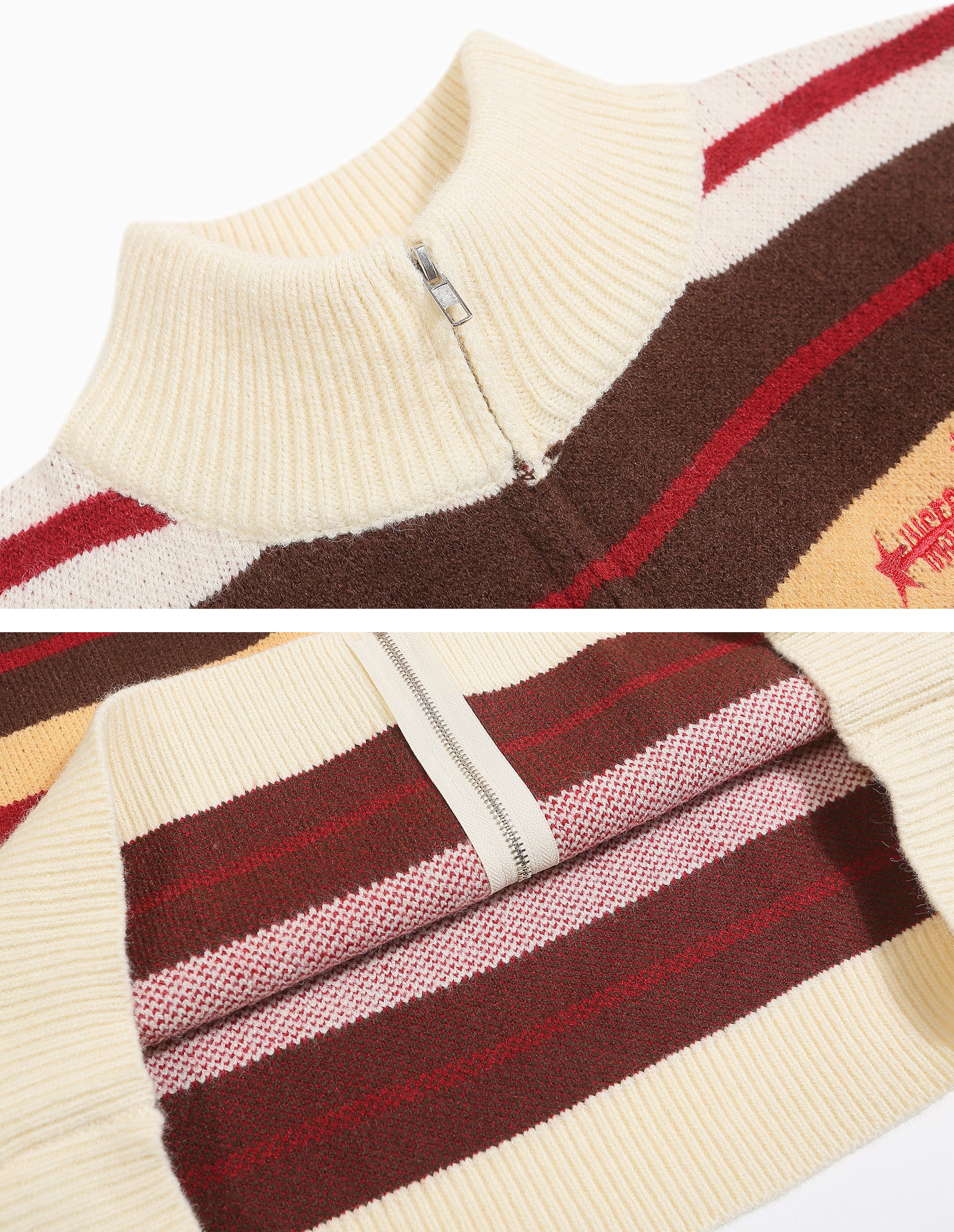 BAKYARDER Vintage Striped Collegiate Zip-Up Cardigan Sweater