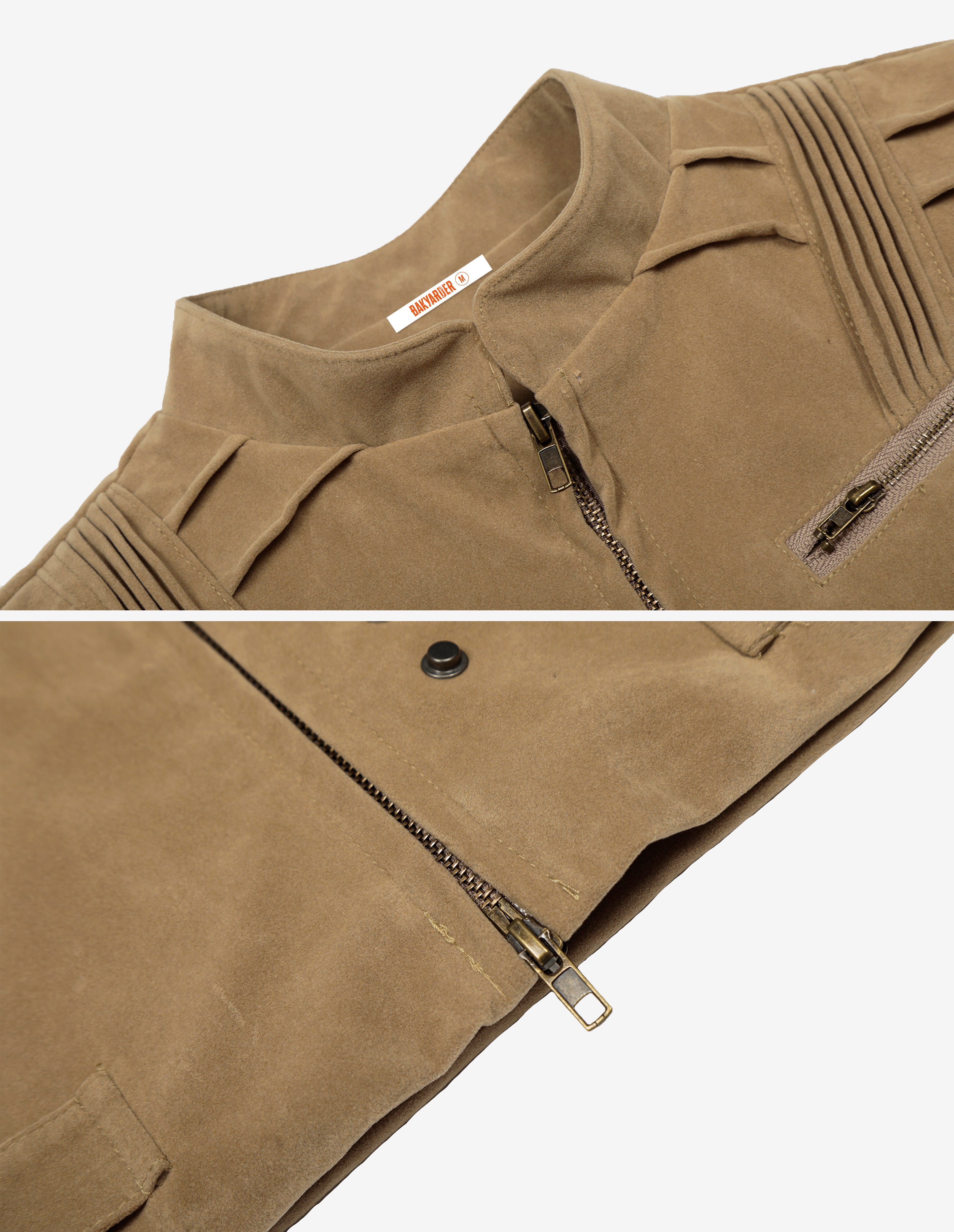 BAKYARDER Women's Vintage Suede Stand-Collar Short Jacket