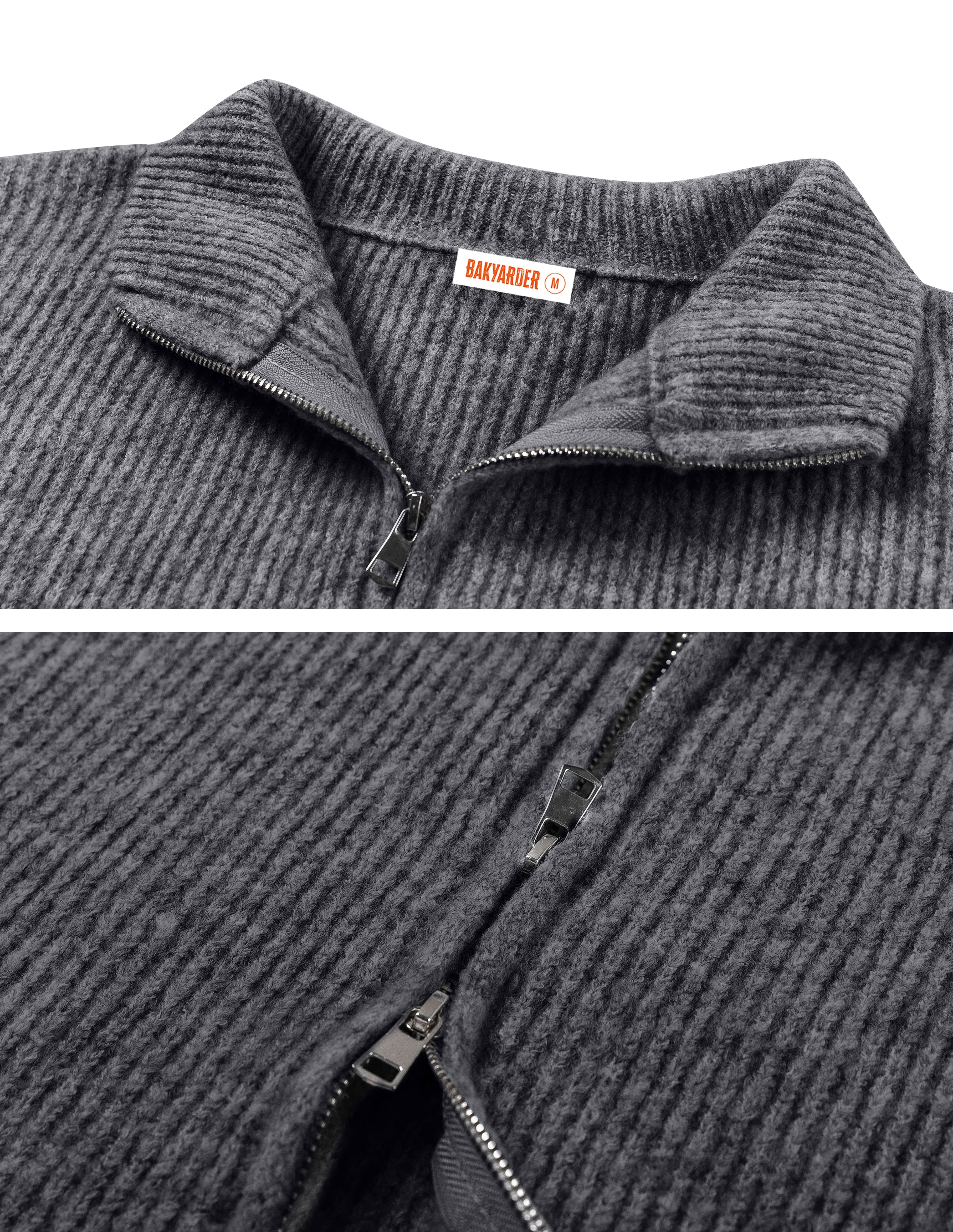 BAKYARDER Vintage Striped Stand Collar Zip-Up Cardigan Sweater