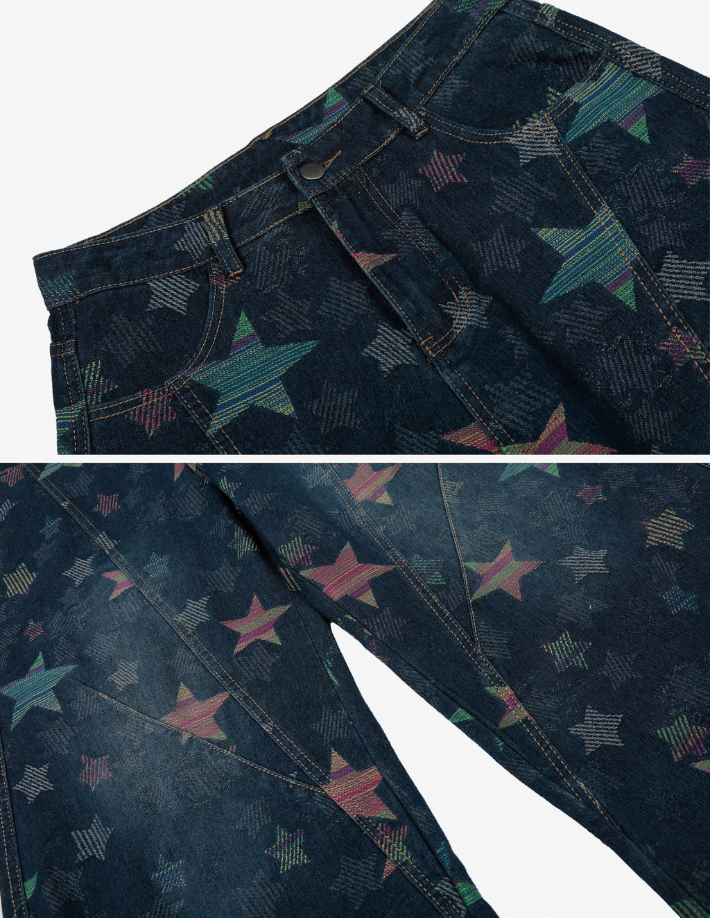BAKYARDER All-Over Star Print Deconstructed Bucket Jeans