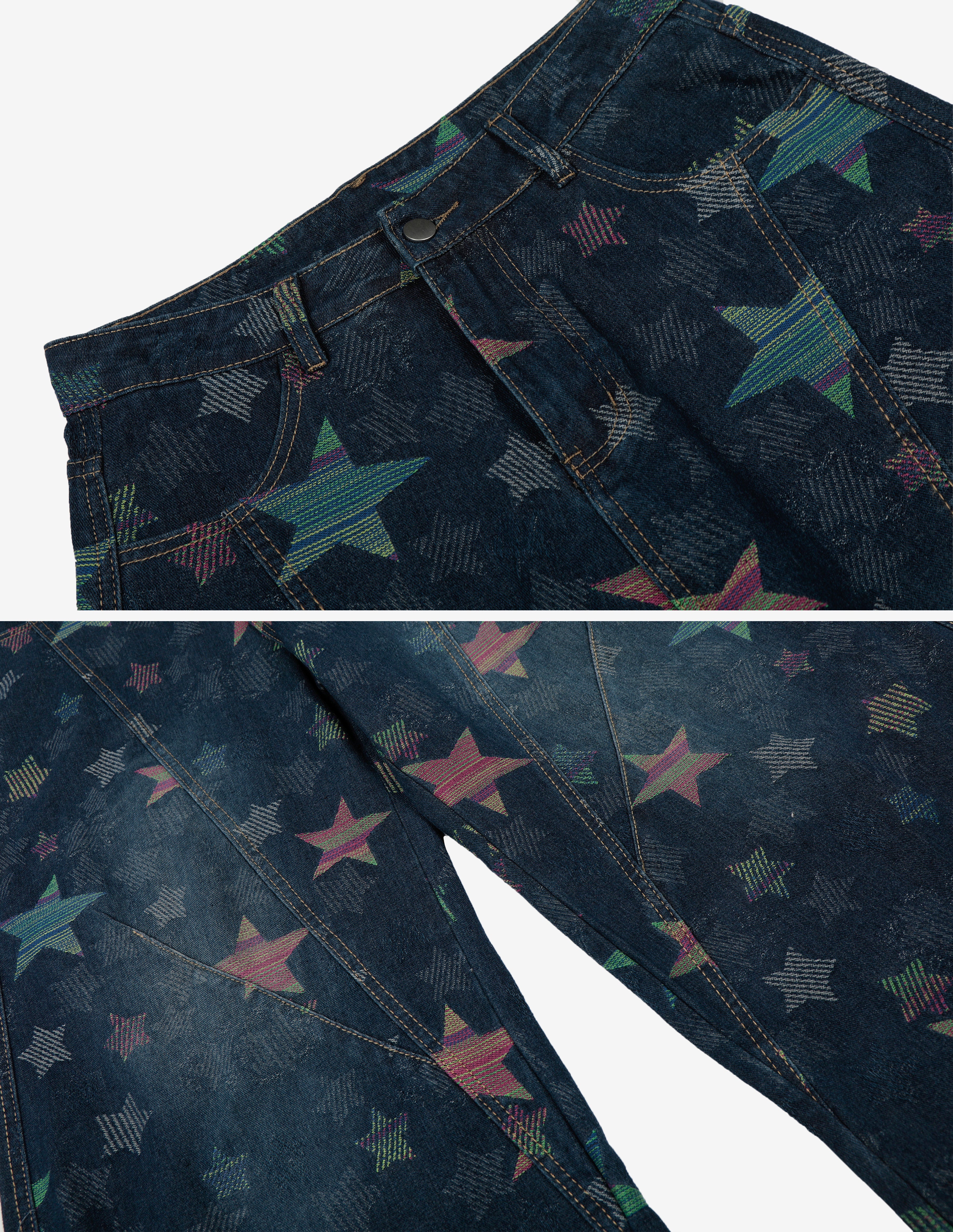 BAKYARDER All-Over Star Print Deconstructed Bucket Jeans