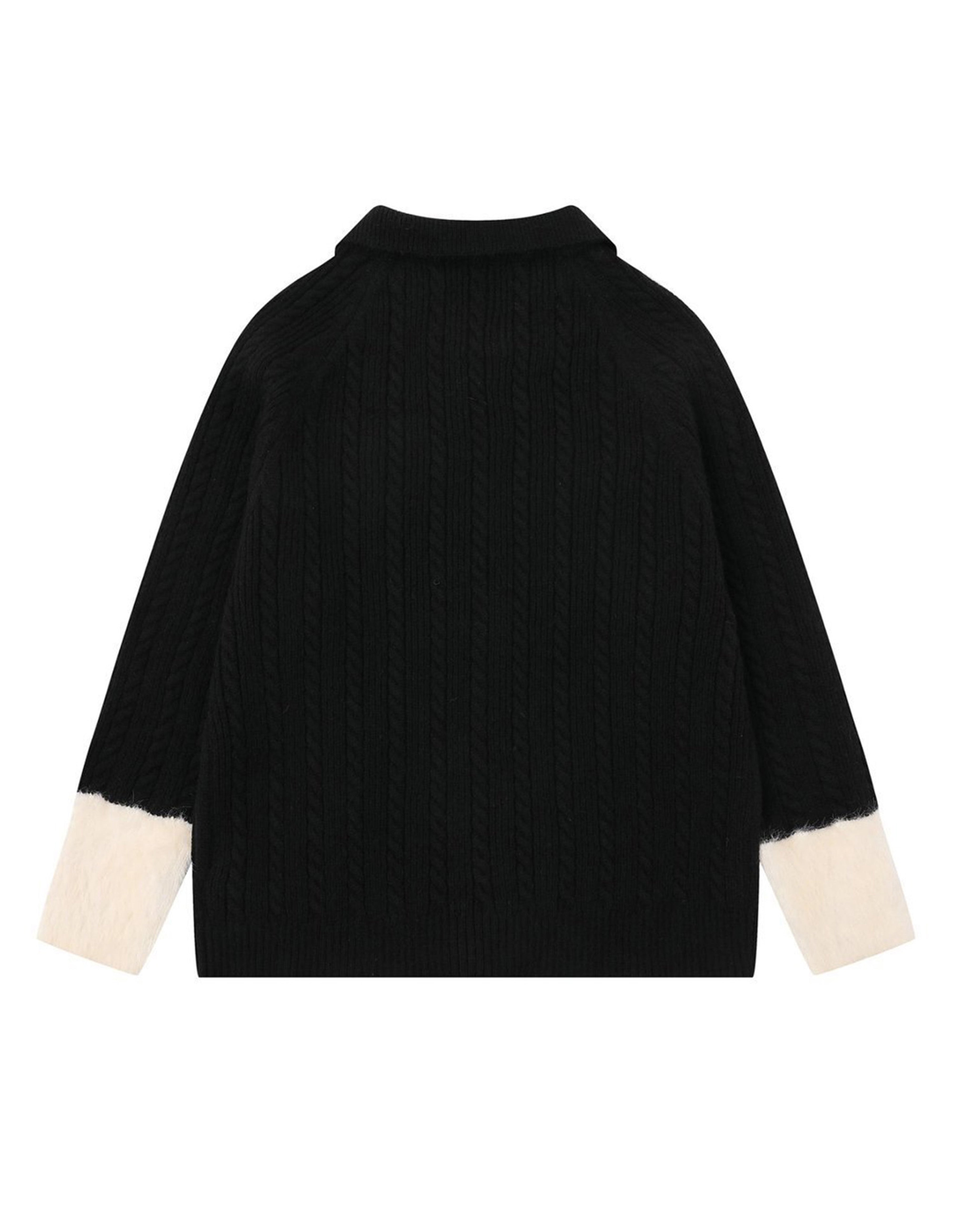 BAKYARDER Vintage Lapel Patchwork Knit Cardigan Sweater