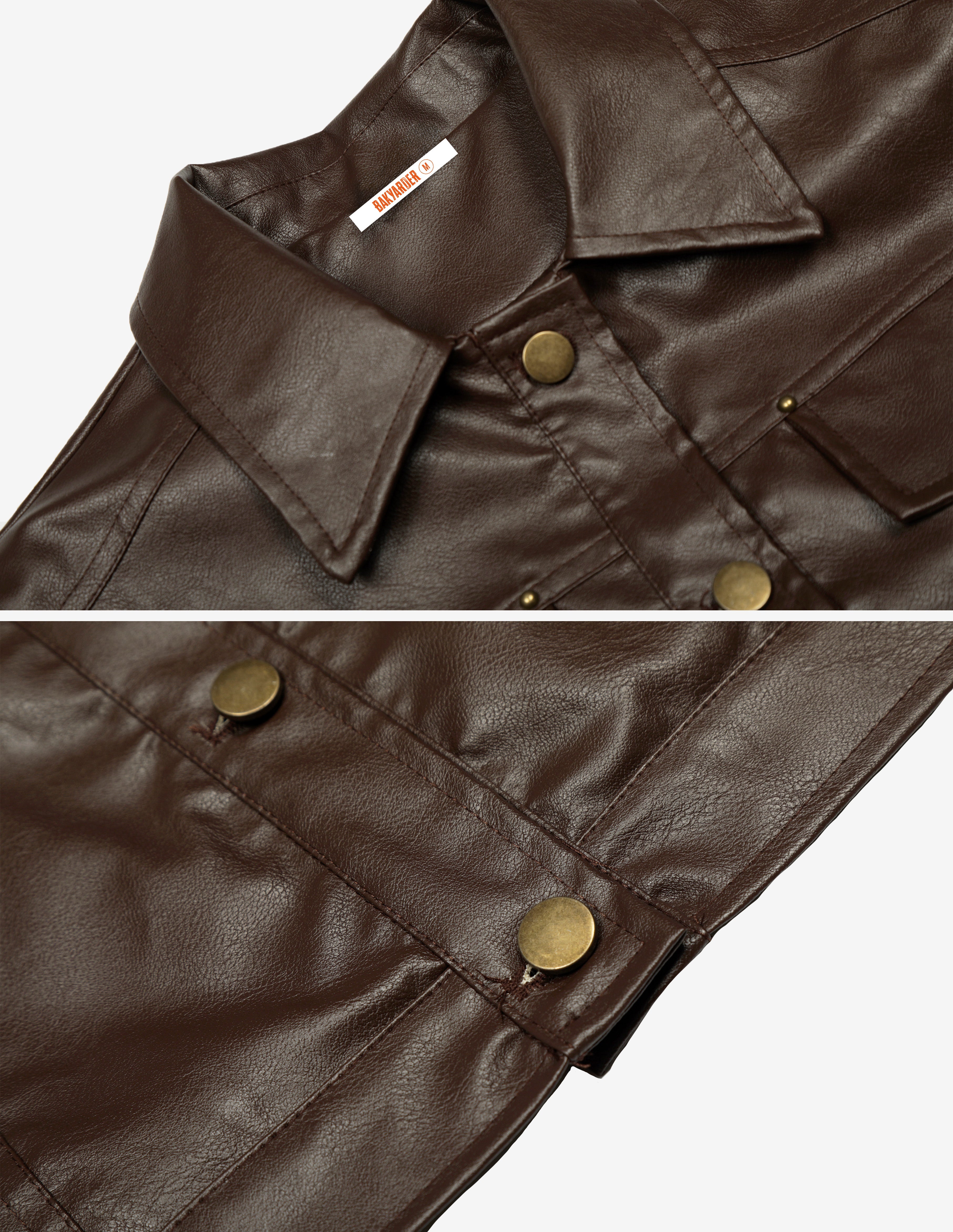 BAKYARDER Women's Vintage Biker Cropped Structured Leather Jacket