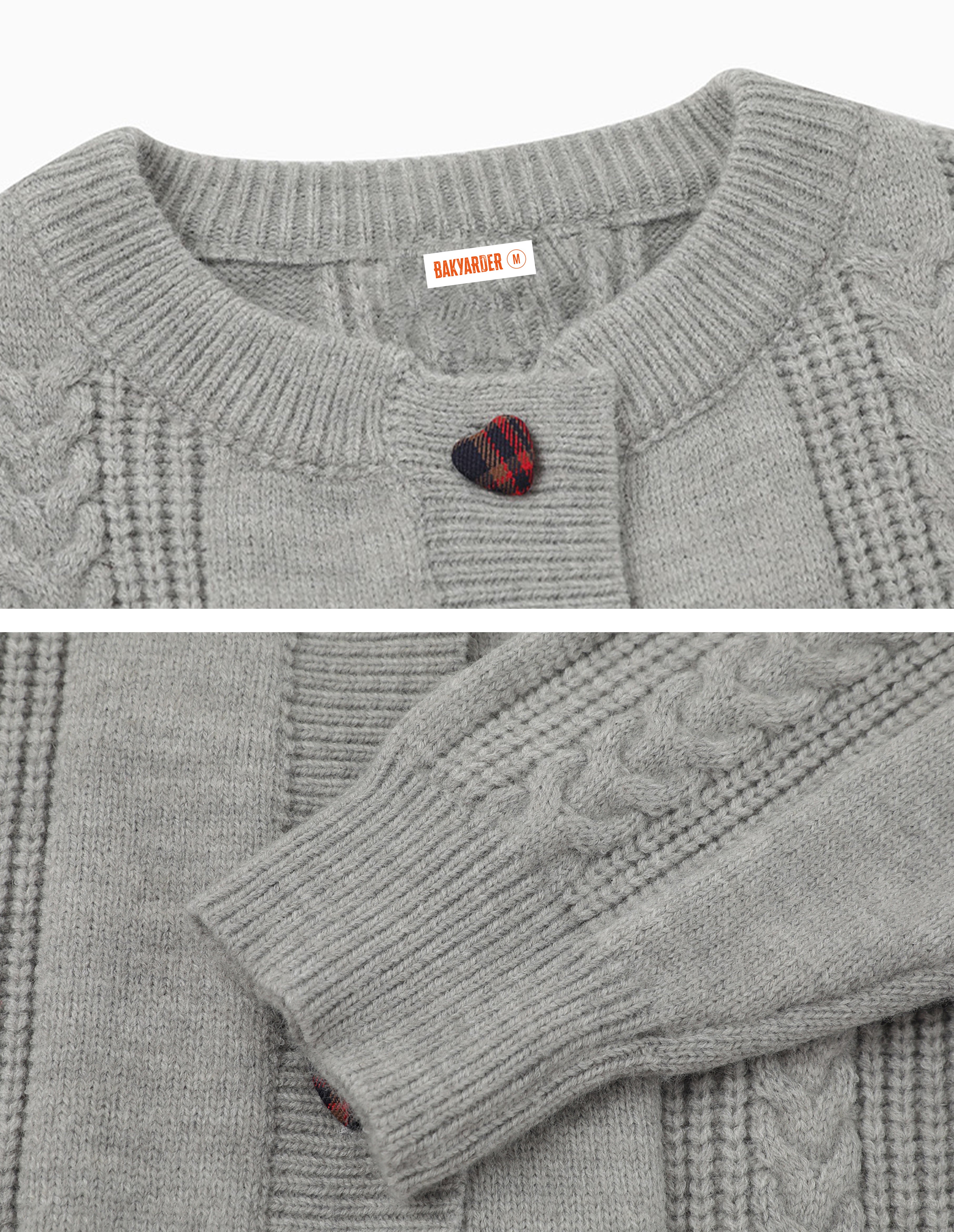 BAKYARDER Vintage Versatile Embroidered Cable Knit Cardigan Sweater