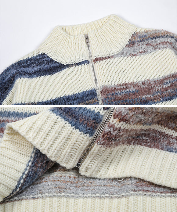 BAKYARDER Vintage Striped Color-Block Cardigan Sweater