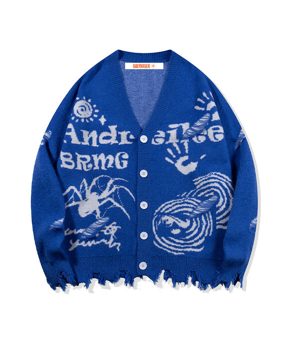 BAKYARDER Vintage Cozy Letter Cardigan Sweater