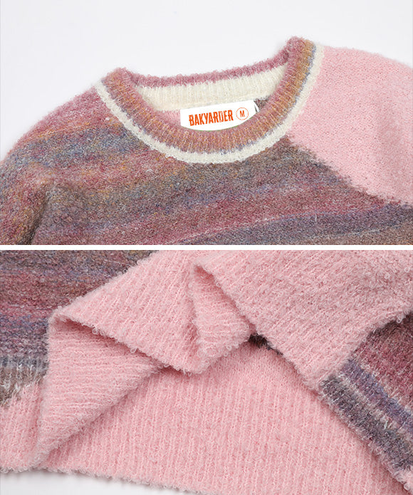 BAKYARDER Vintage Colorful Striped Color Block Sweater