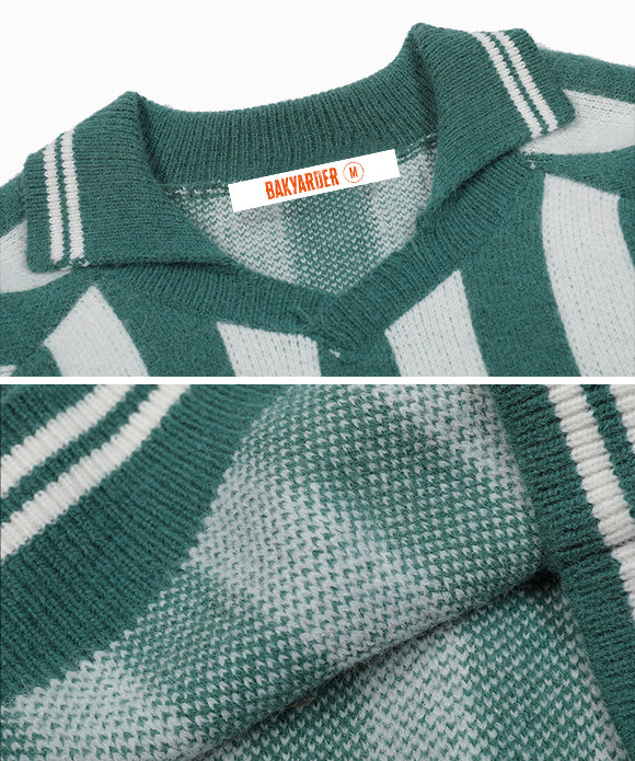 BAKYARDER  Vintage Collegiate Style Collared Numeric Jacquard Sweater