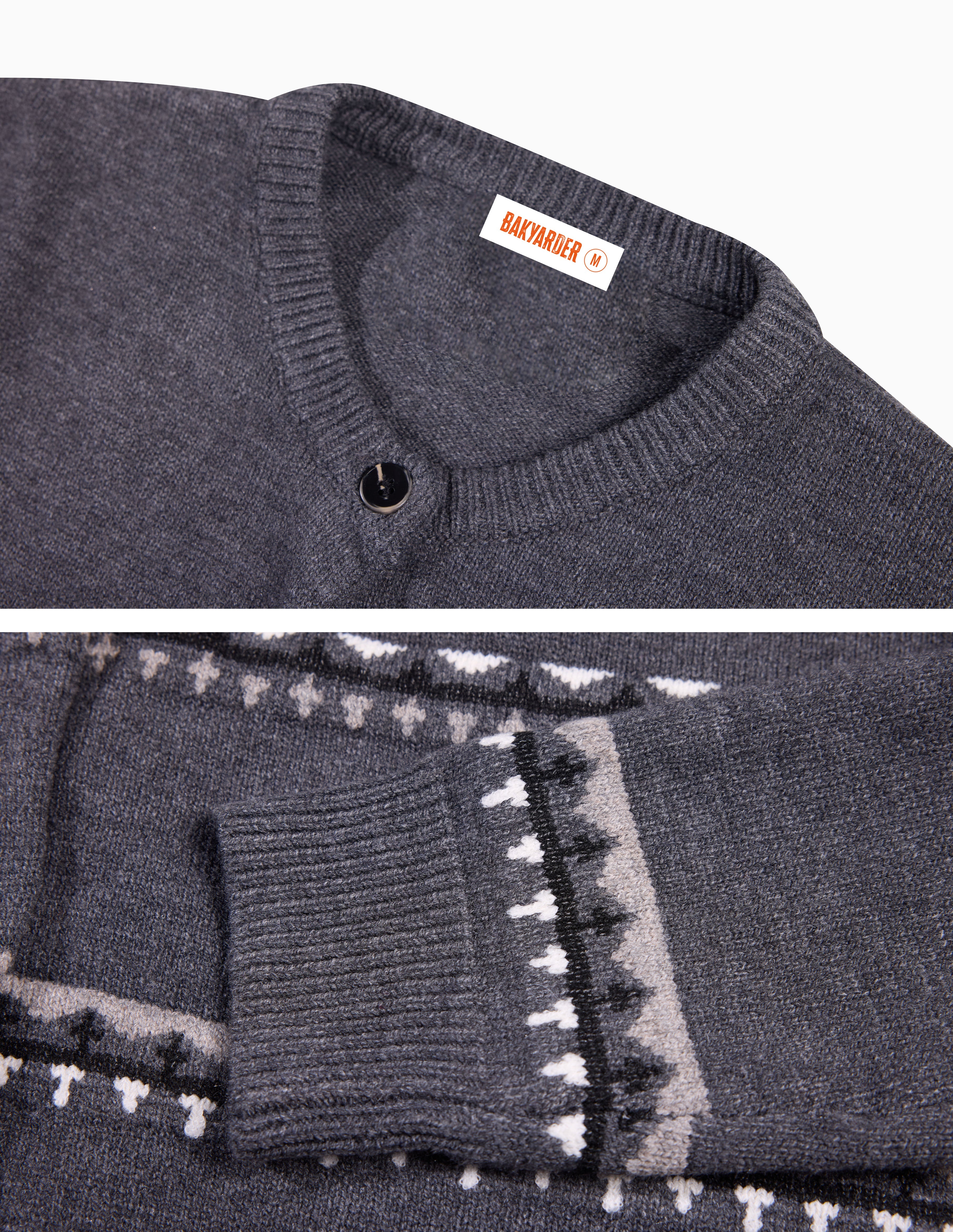 BAKYARDER Vintage Textured Jacquard Cardigan Sweater