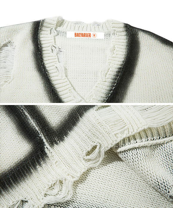 BAKYARDER Vintage Tie-Dye Distressed Cardigan Sweater