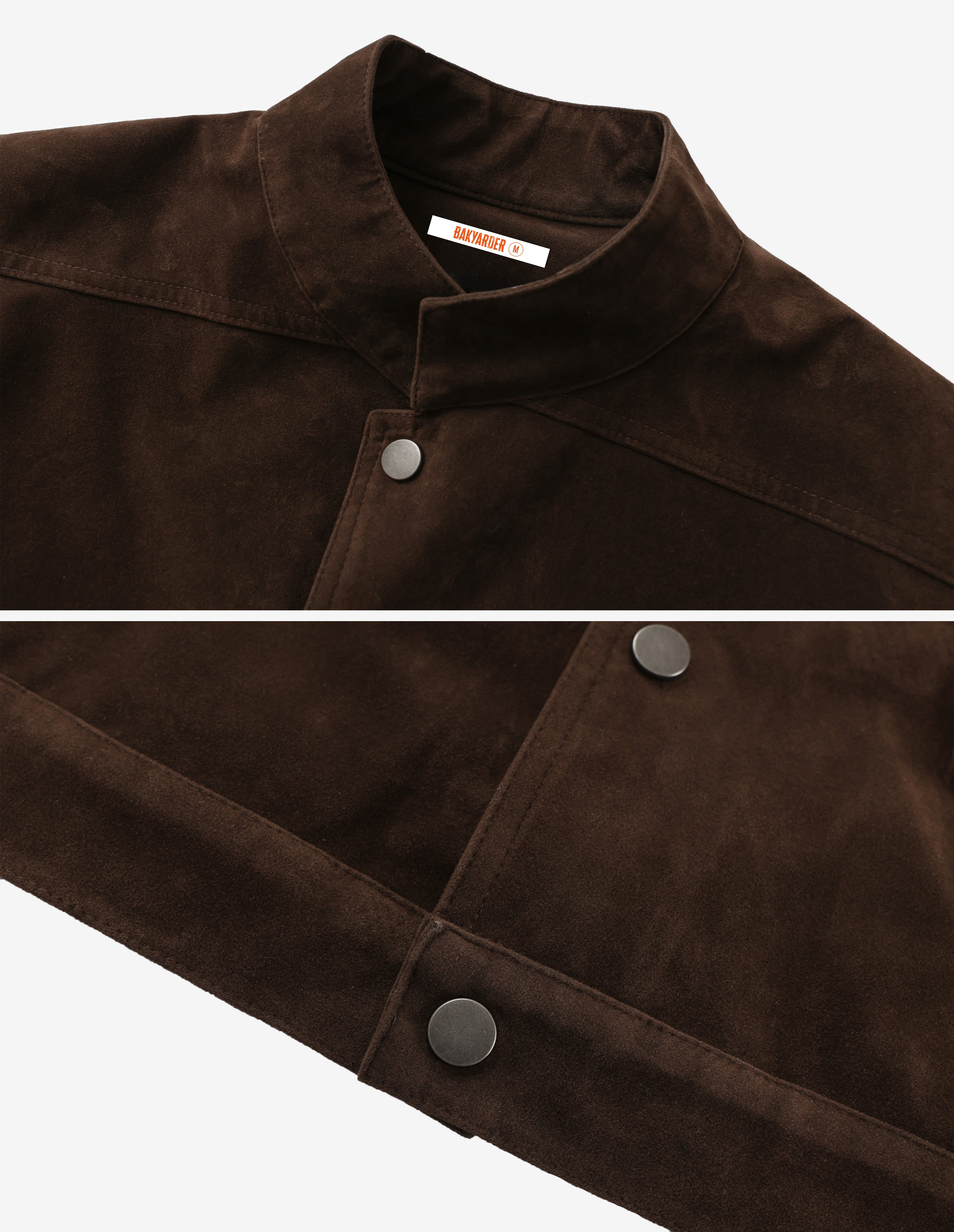 BAKYARDER Vintage Suede Multi-Pocket Stand Collar Jacket
