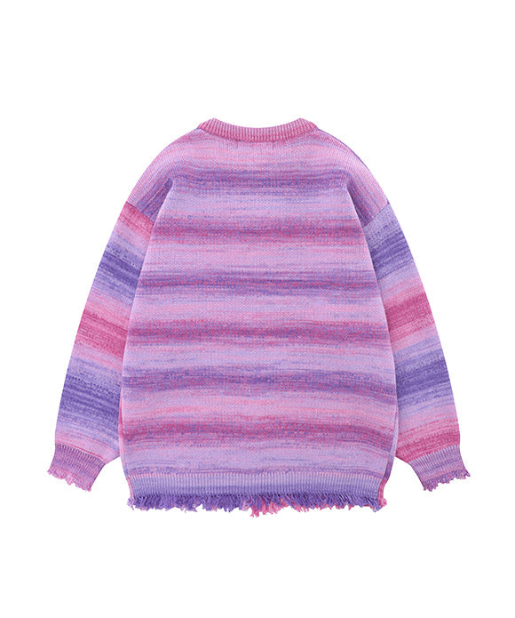 BAKYARDER Vintage Tie-Dye Gradient Fringed Cardigan