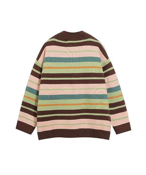 BAKYARDER Vintage Colorblock Striped Cardigan Sweater