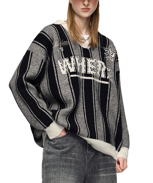 BAKYARDER Vintage Letter Striped Sweater