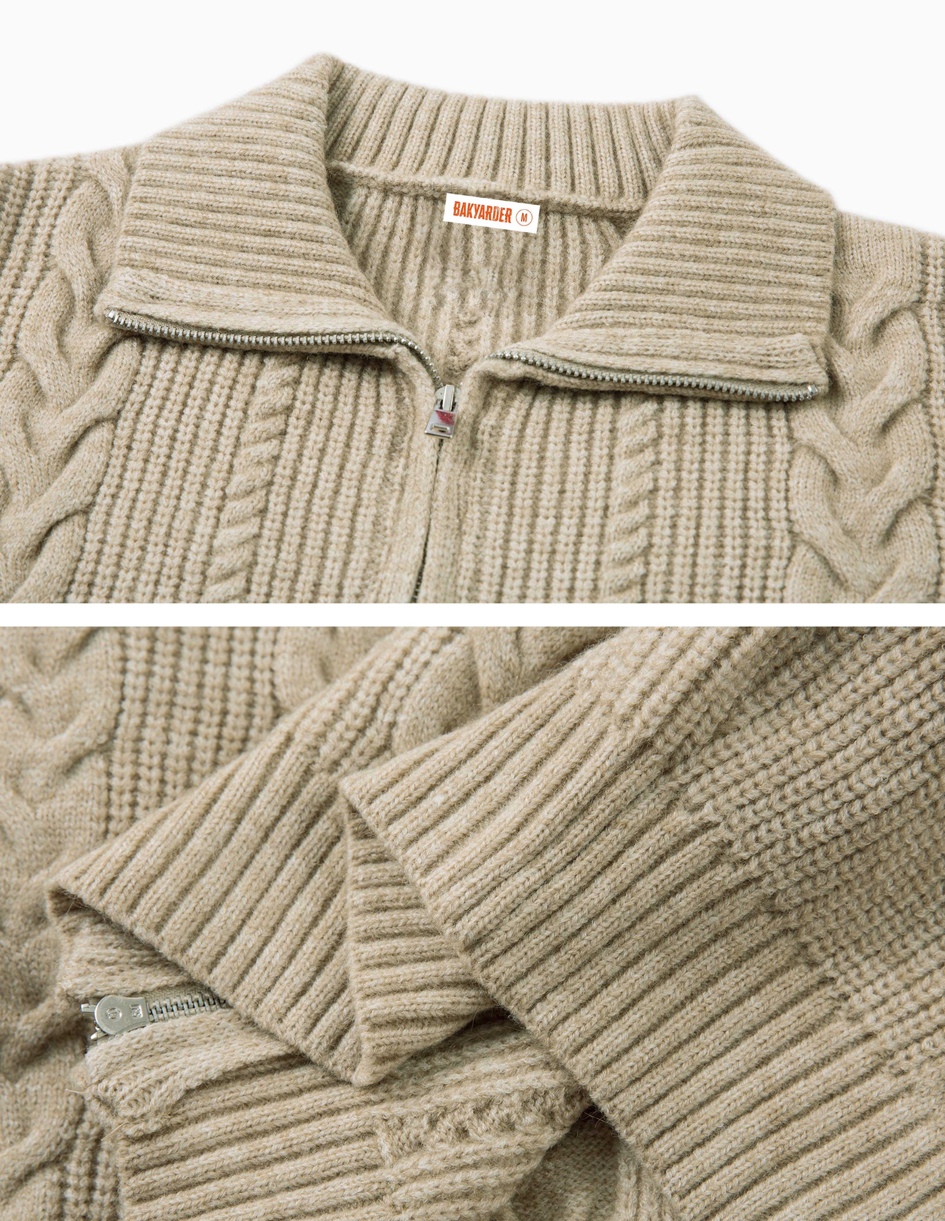 BAKYARDER Wheat Ear Cable Knit Zip-Up Cardigan Sweater