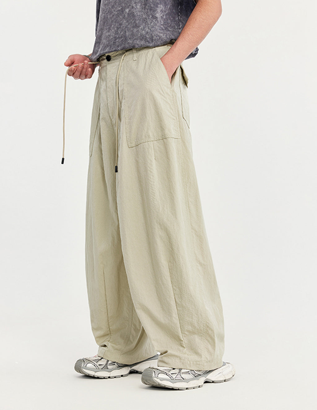BAKYARDER Wrinkled Washed Wide-Leg Pants