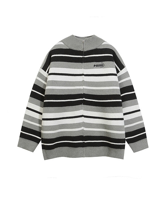 BAKYARDER Vintage Striped Color-Block Cardigan Sweater