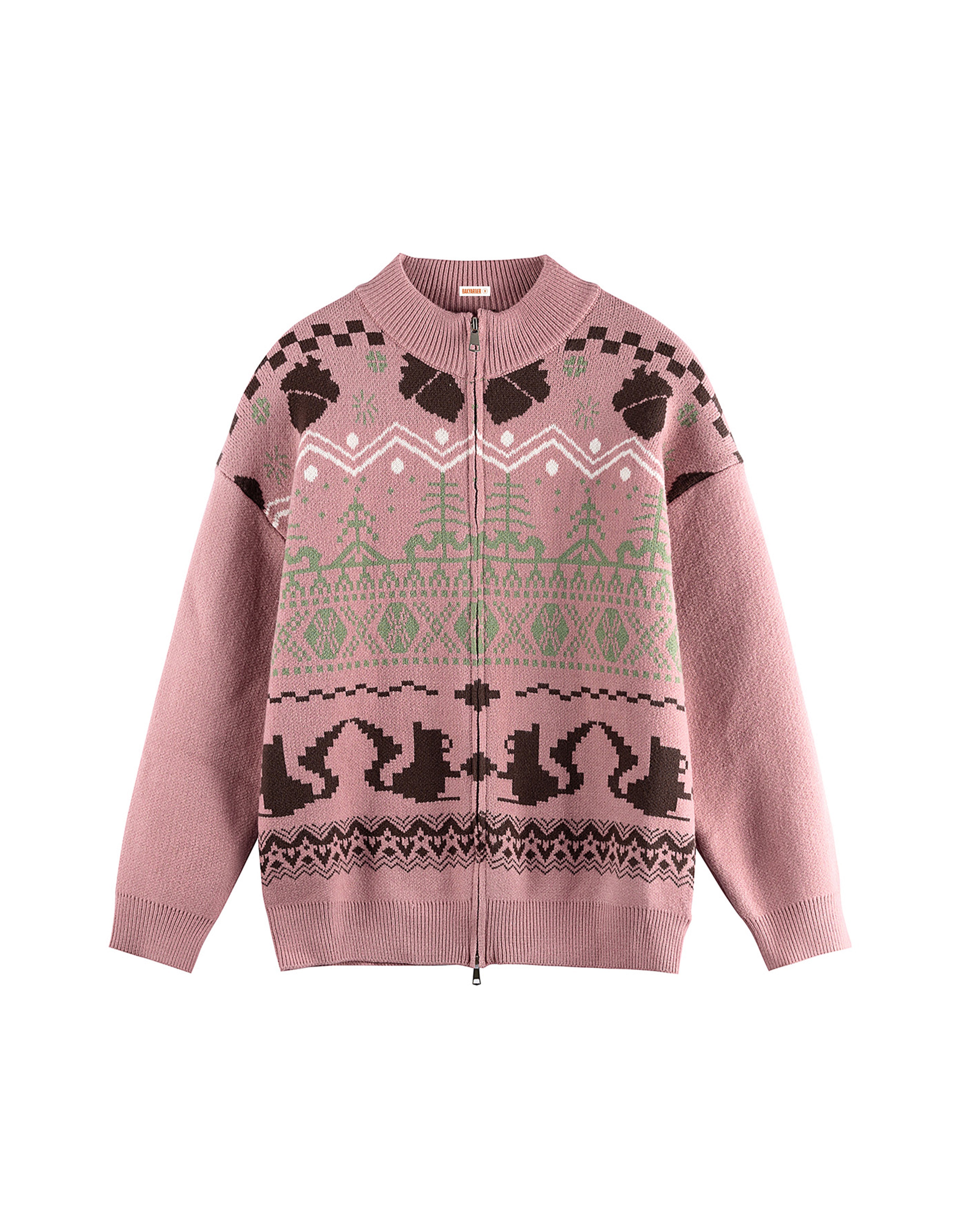 BAKYARDER Vintage Jacquard Zip-Up Cardigan Sweater