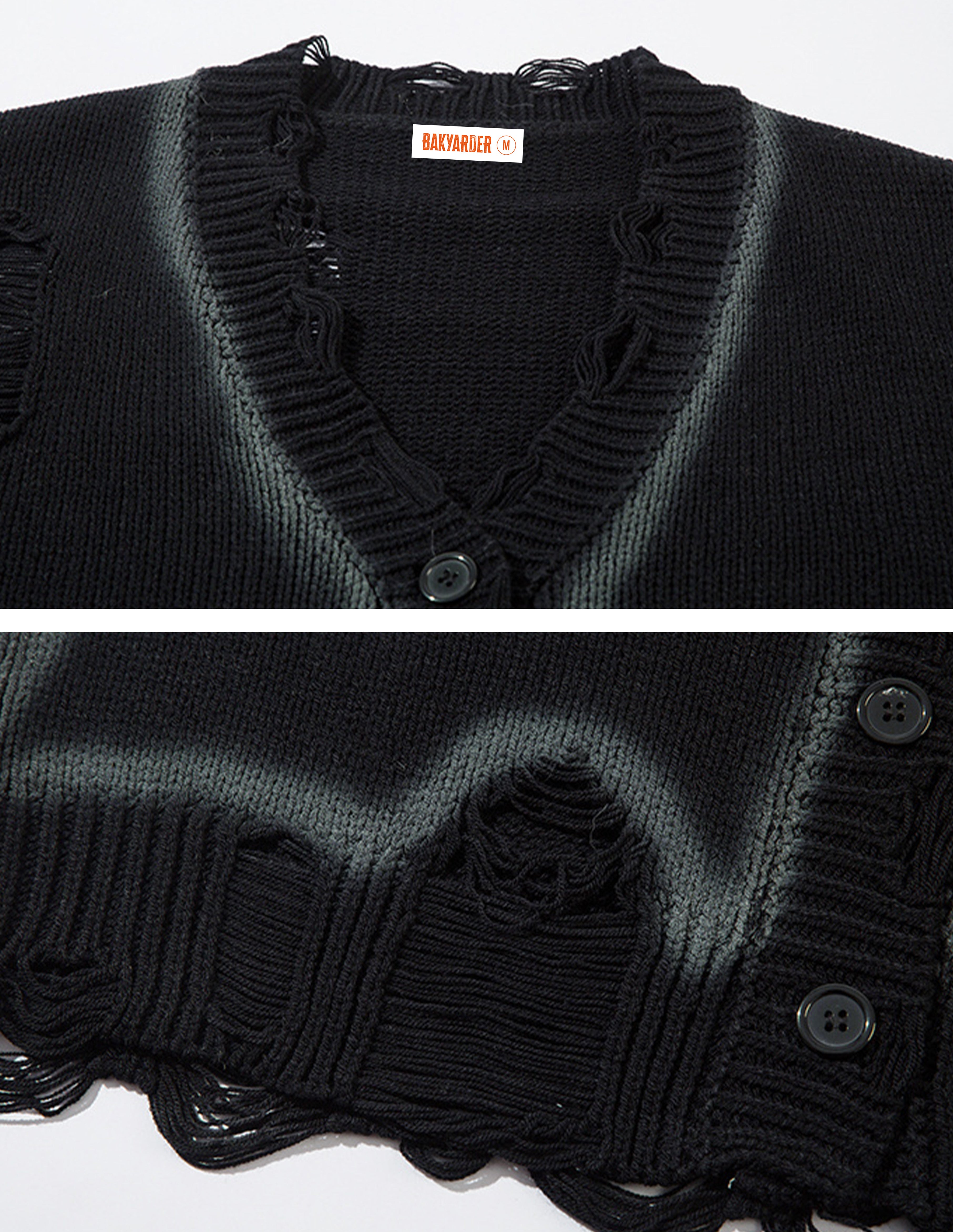 BAKYARDER Vintage Spray‑Paint Distressed Cardigan