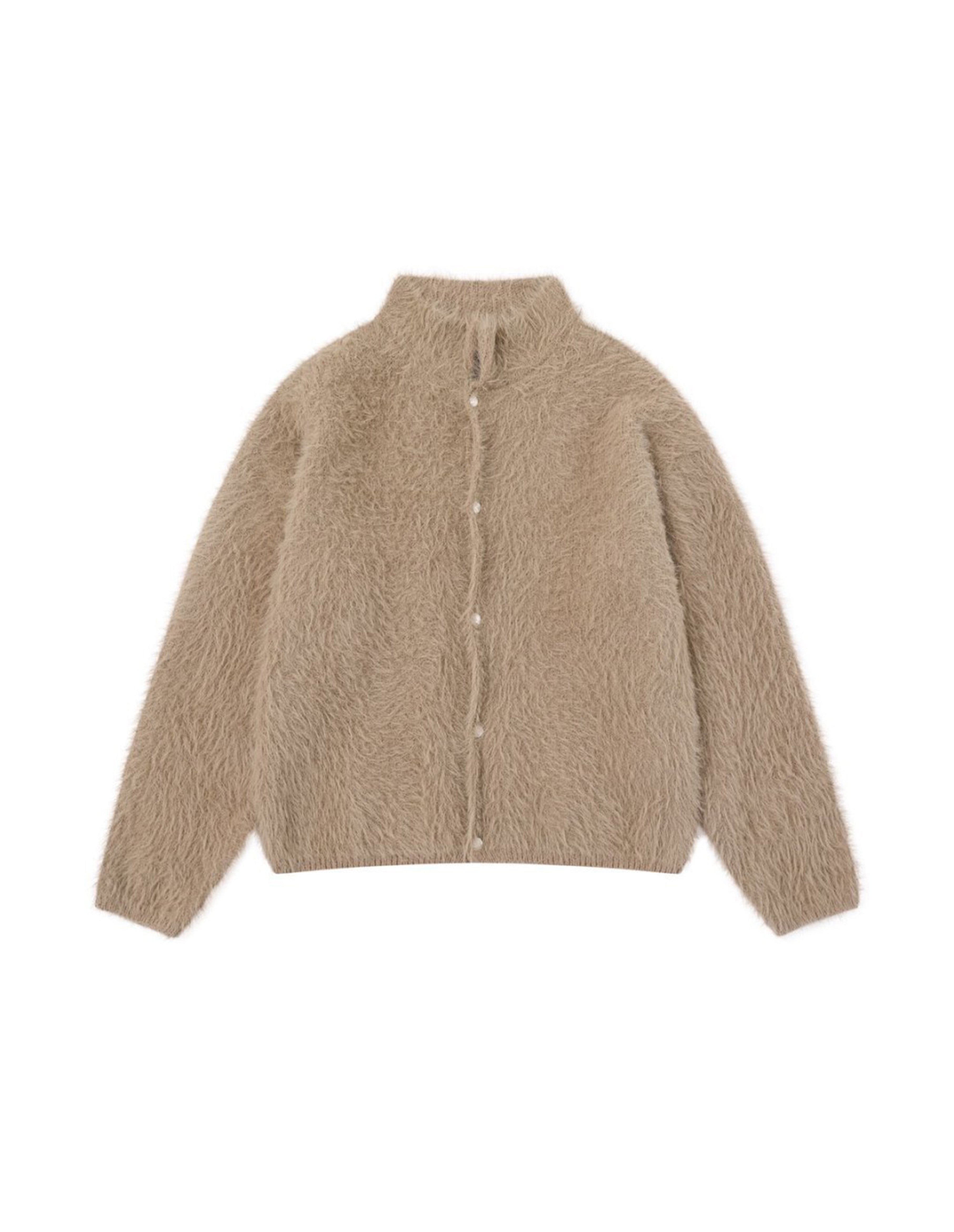 BAKYARDER Vintage Mohair Solid Color Cropped Cardigan Sweater