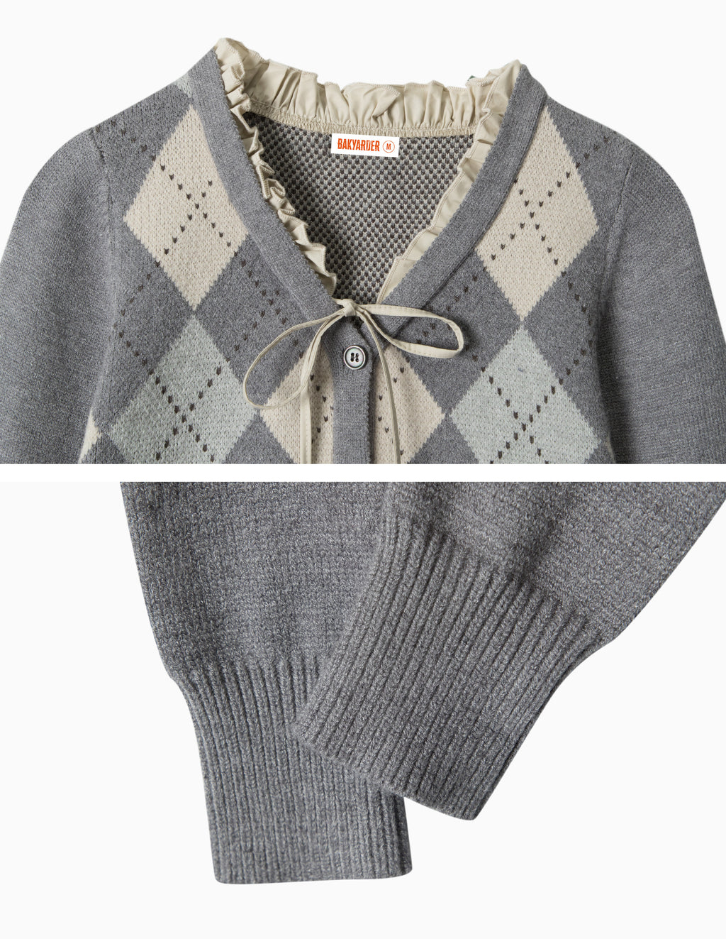 BAKYARDER Vintage V-Neck Argyle Cropped Sweater