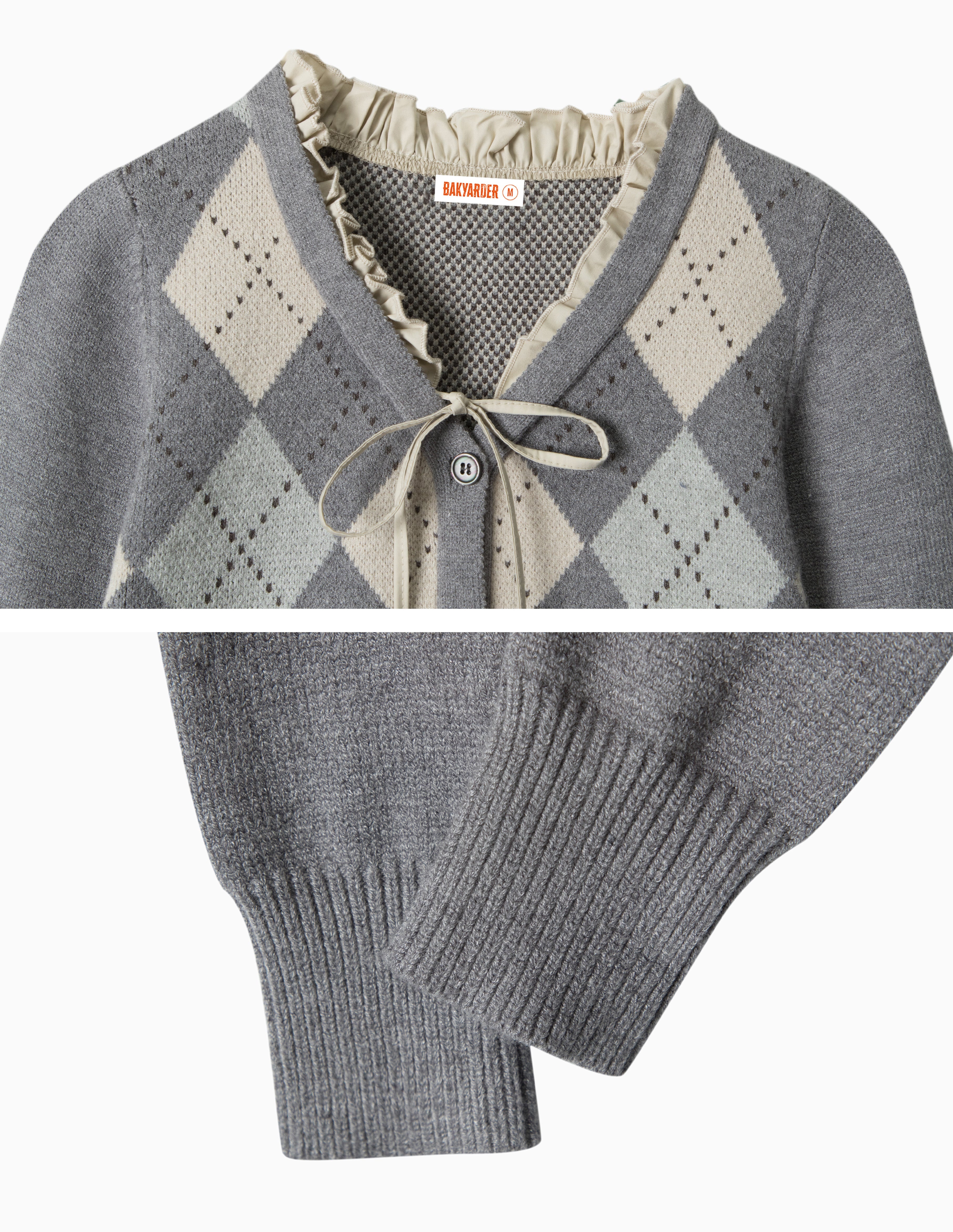 BAKYARDER Vintage V-Neck Argyle Cropped Sweater