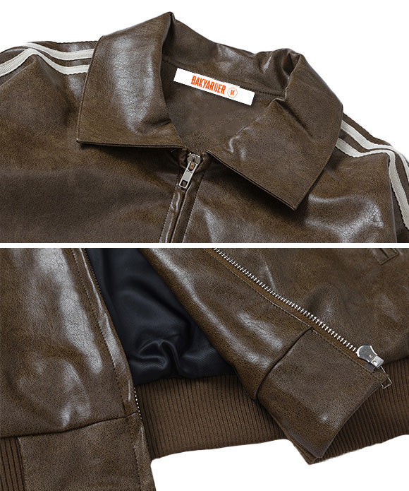BAKYARDER Vintage Striped Leather Jacket