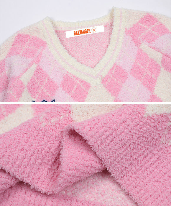 BAKYARDER Vintage Color-Block Diamond Sweater