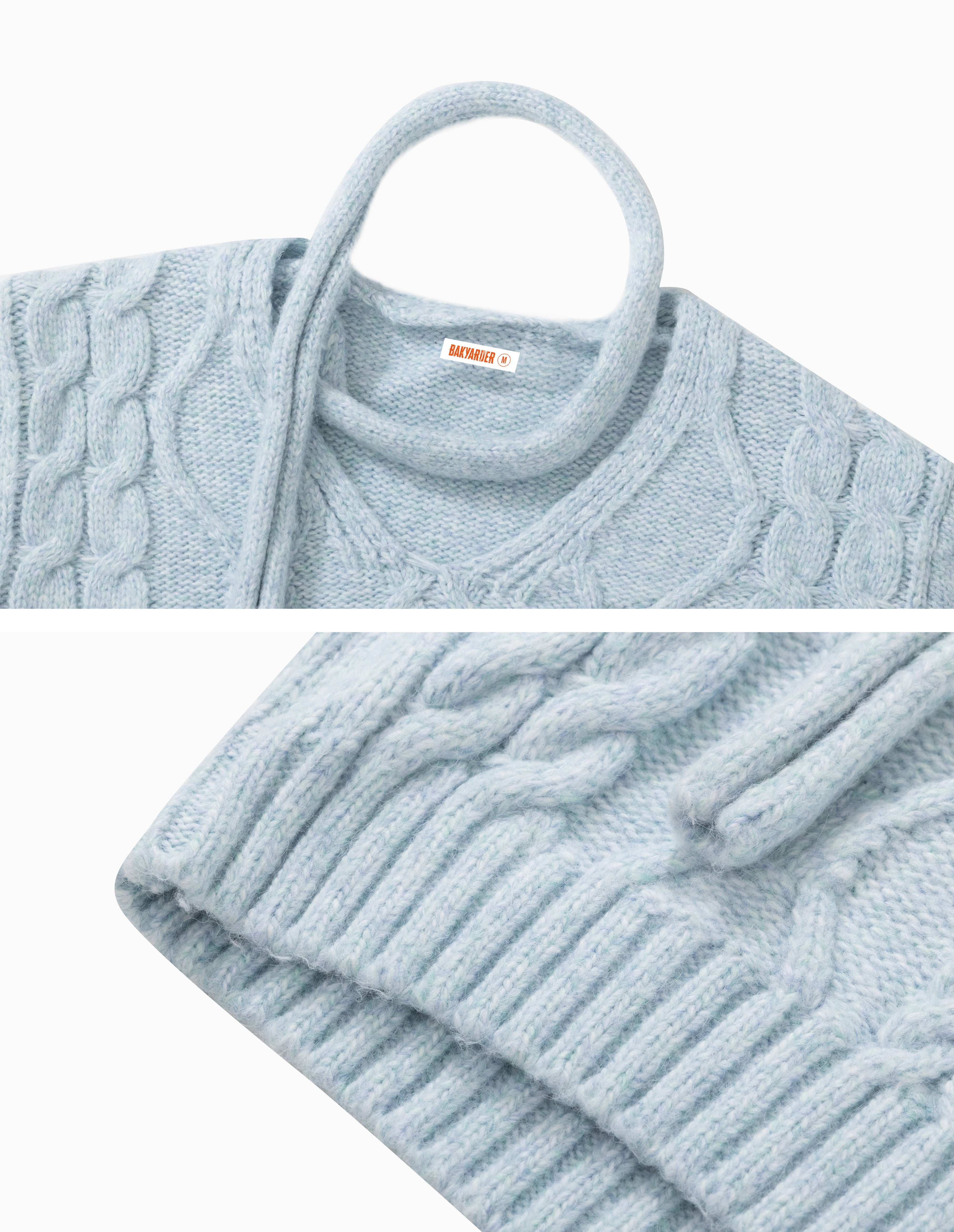 BAKYARDER Cable Knit V-Neck Pullover Sweater