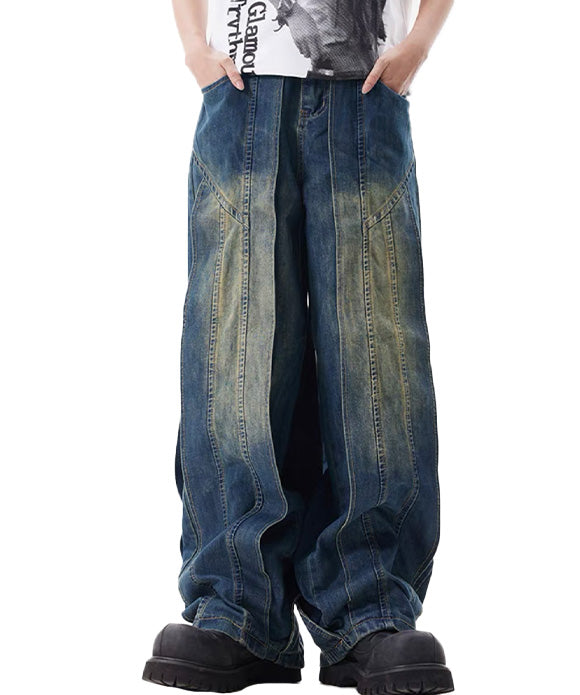BAKYARDER Vintage Washed Patchwork Denim Pants