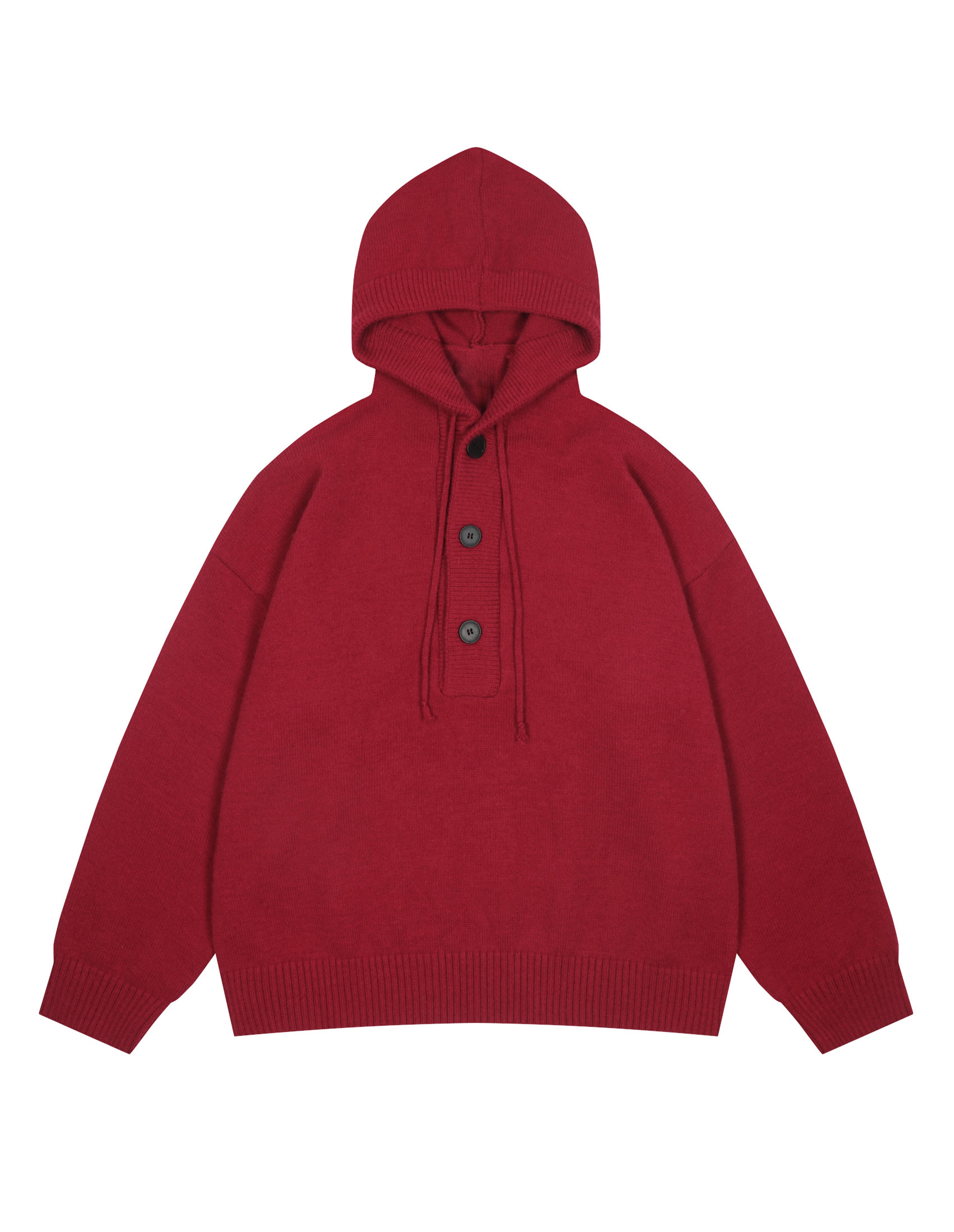 BAKYARDER Button Hoodies Oversized Solid Color Hooded Sweater Long Sleeve Casual Pullover Sweaters Tops