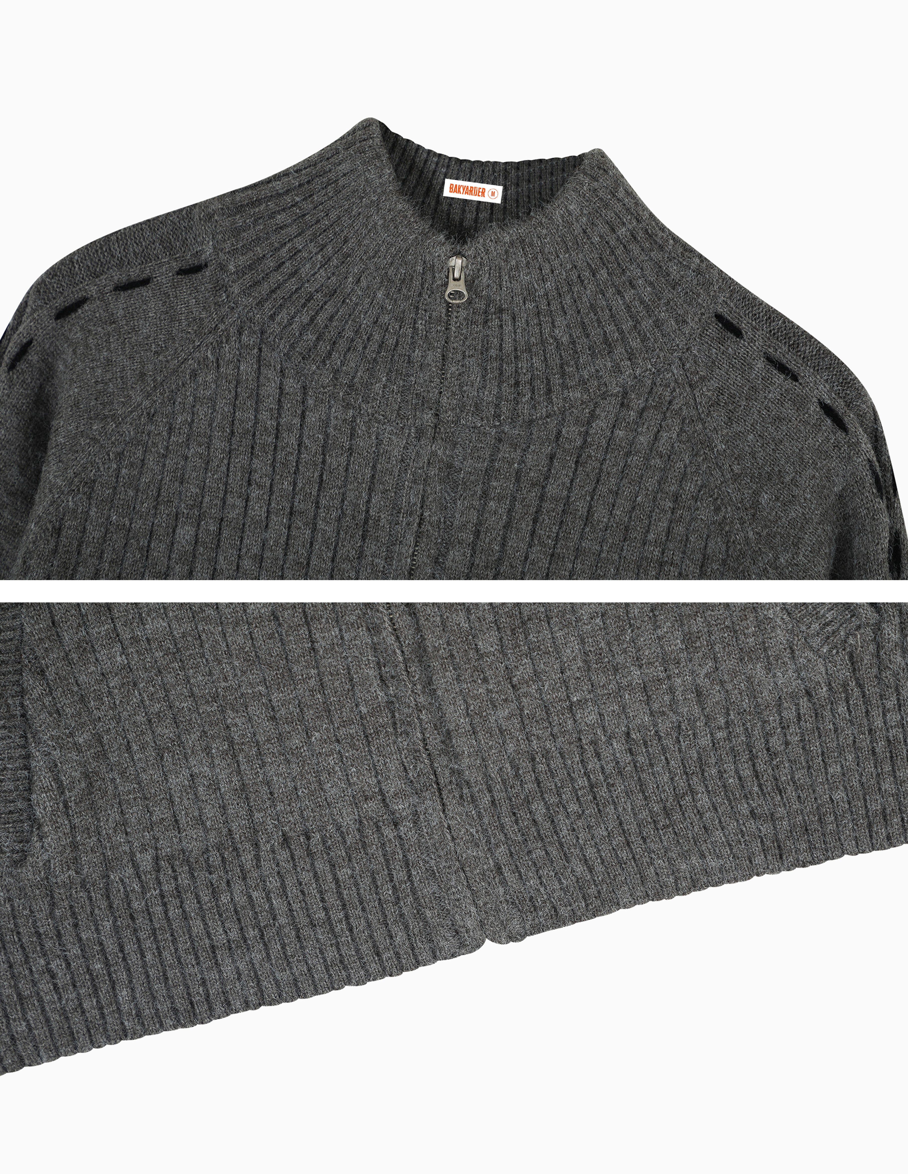 BAKYARDER Vintage Striped Zip-Up Turtleneck Cardigan Sweater