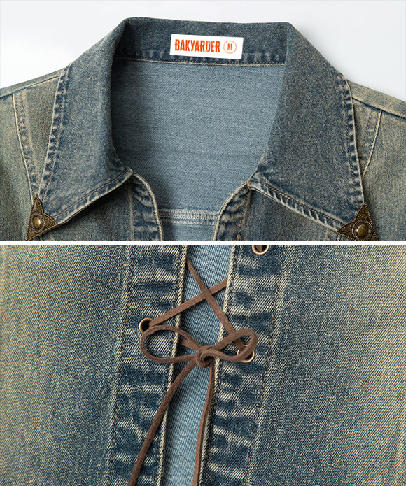 BAKYARDER Women's Vintage Denim Lace-Up Jacket