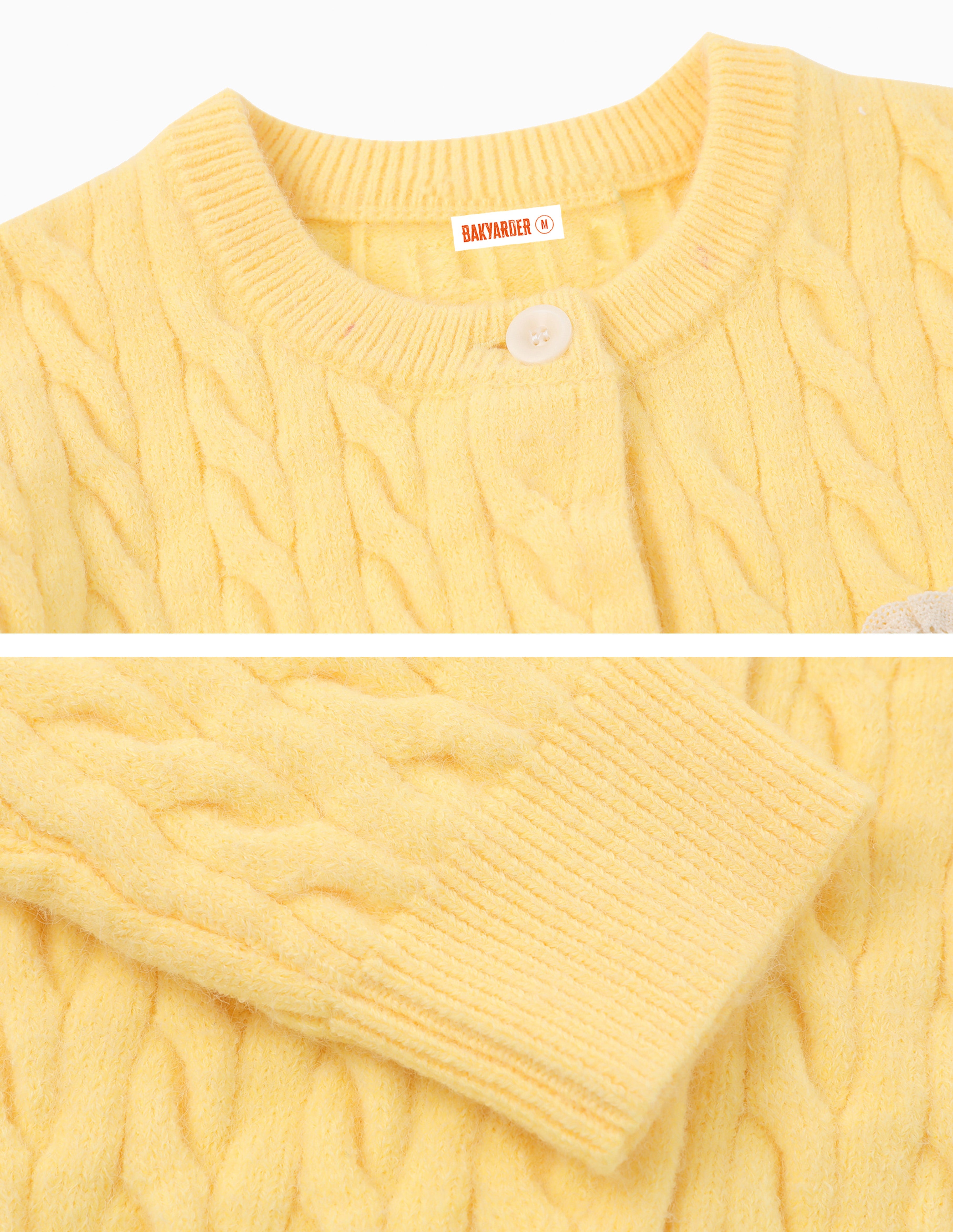 BAKYARDER Cable-Knit Embroidered Cropped Cardigan Sweater