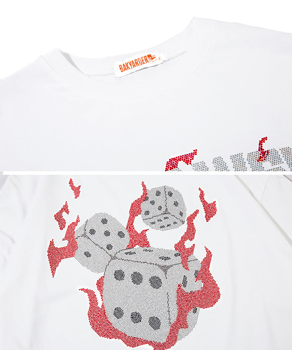 BAKYARDER  Rhinestone Flame Dice Short-Sleeve T-Shirt