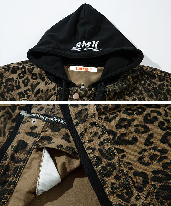 BAKYARDER Vintage Leopard Print Hooded Jacket